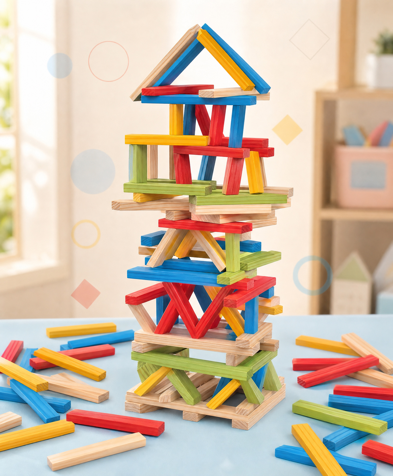 Archimedes Creative Wooden Blocks - 100 Pieces| Multi-Color Building & Stacking Blocks| Inspires Imagination & Improves Patience|Educational Set for Kids| Stem Learning-image-36