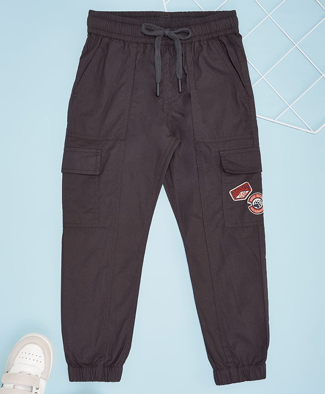 Pantaloons Junior Cotton Woven Typography Applique Detailed Joggers - Brown-picture-33