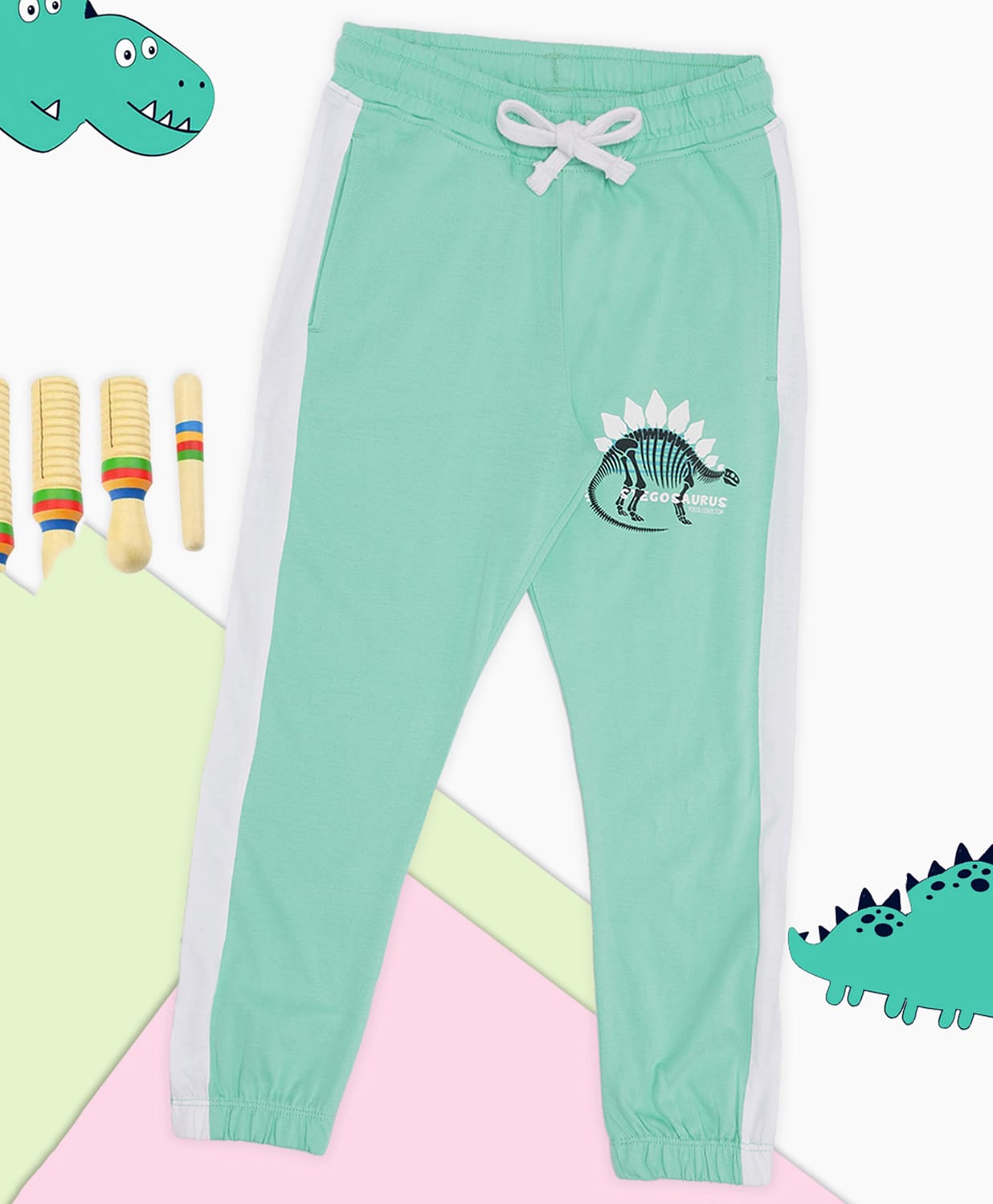 Pantaloons Junior Cotton Knit Dinosaur Printed Joggers - Turquoise-image-19