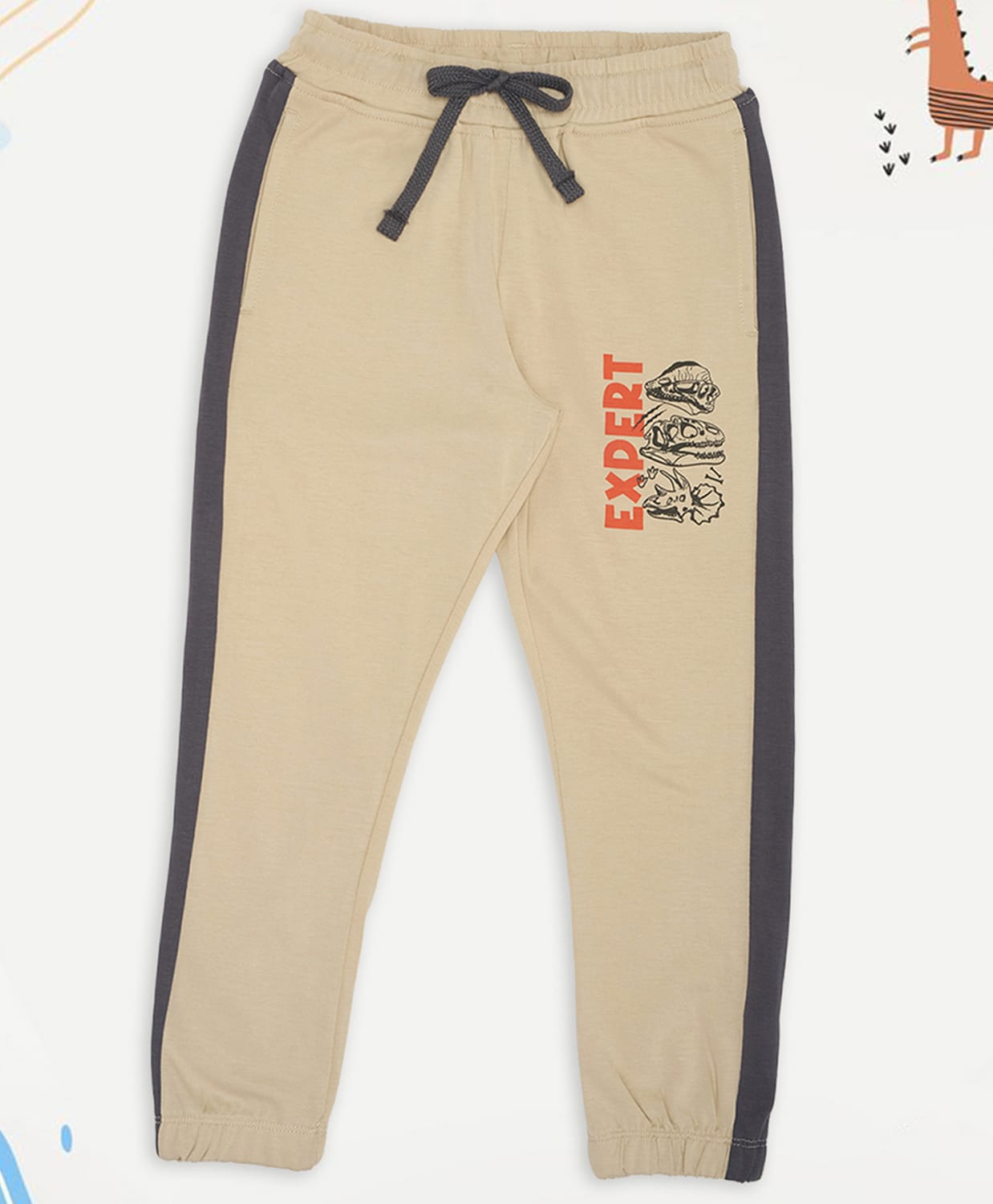 Pantaloons Junior Cotton Knit Dinosaur Printed Joggers - Khaki-picture-22