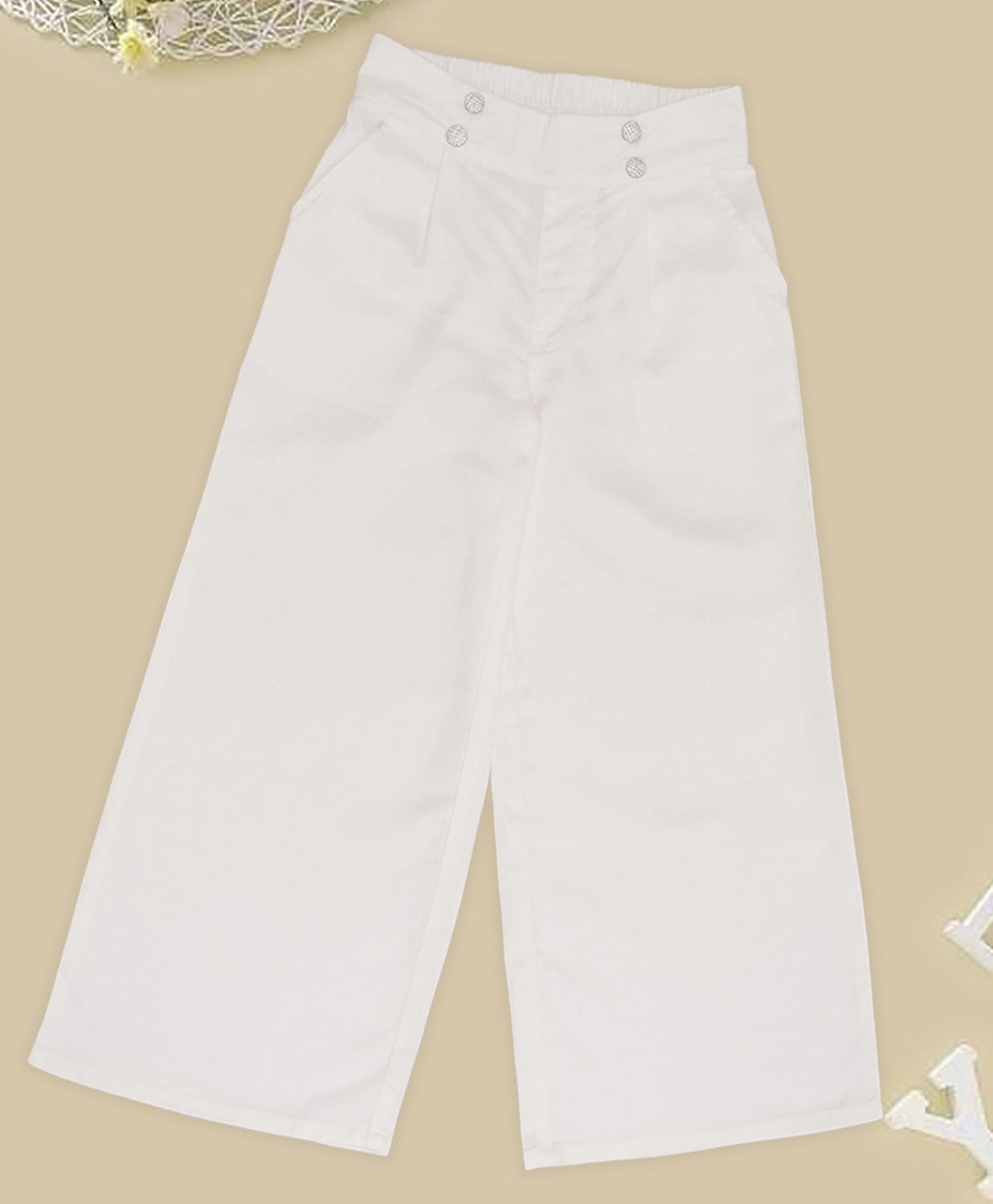 Pantaloons Junior Woven Button Detailed Trousers - Off White-picture-28