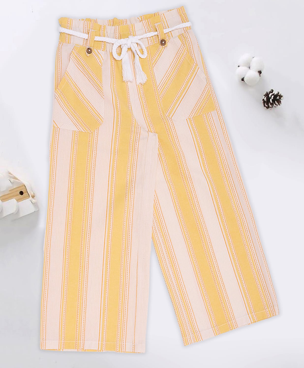 Pantaloons Junior Cotton Woven Striped Trousers - Yellow-picture-11