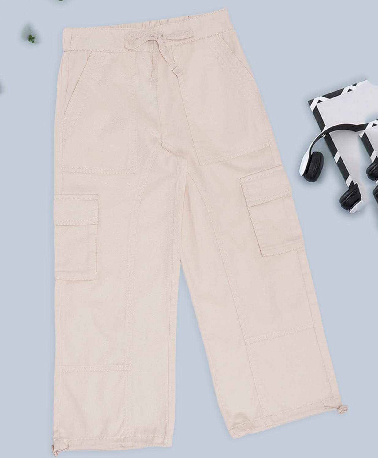 Pantaloons Junior Cotton Woven Solid Trousers - Cream-picture-24