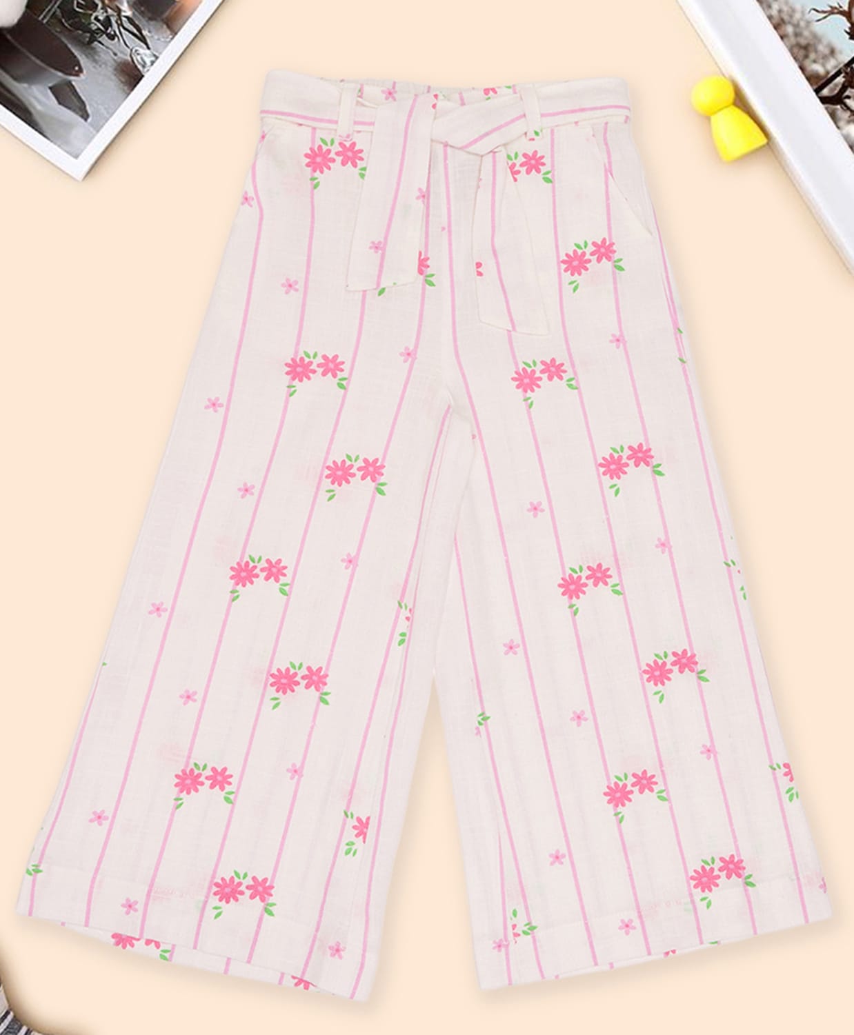 Pantaloons Junior Cotton Woven Floral Printed Trousers - Off White-picture-30