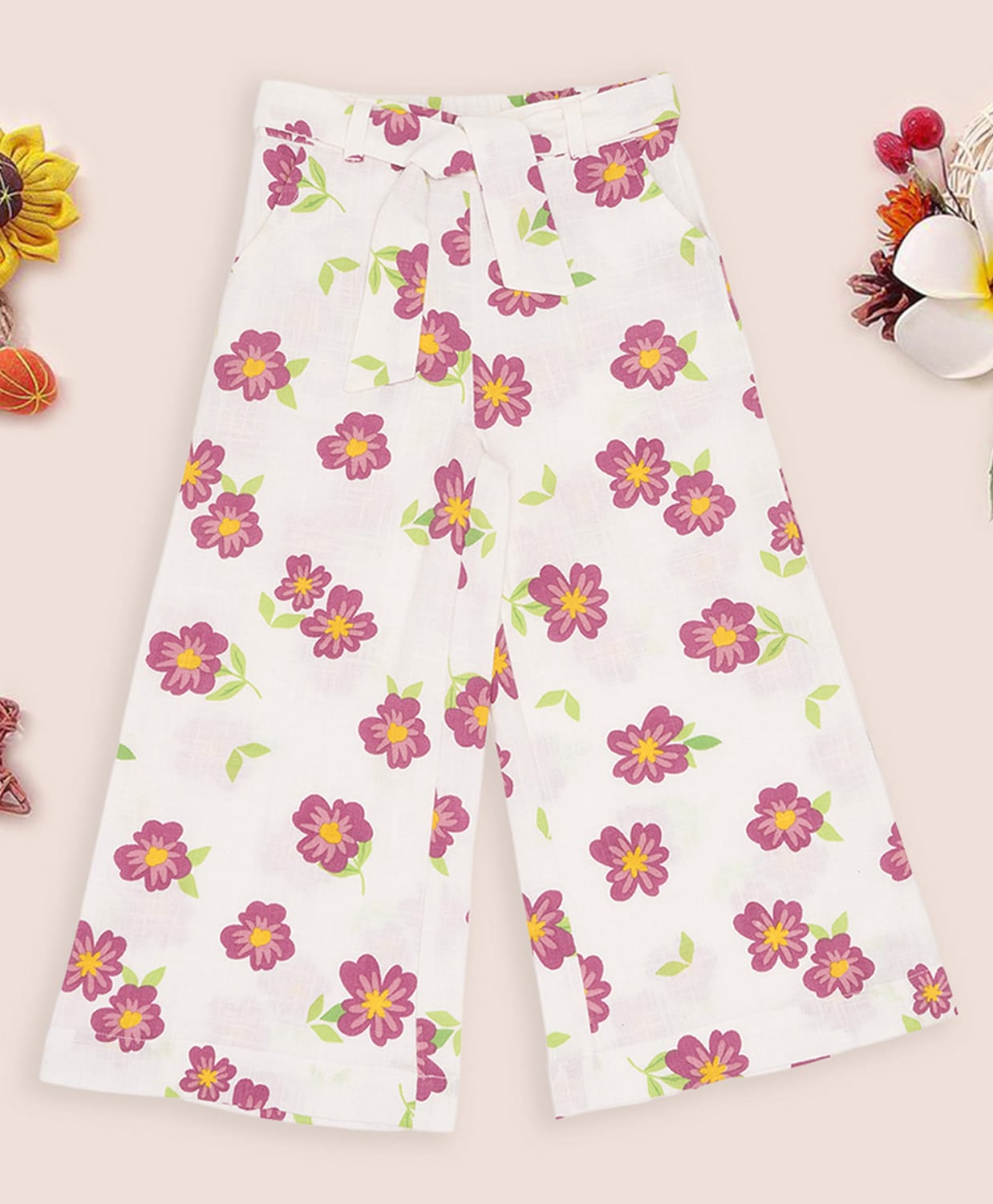 Pantaloons Junior Cotton Woven Floral Printed Trousers - Off White-picture-12