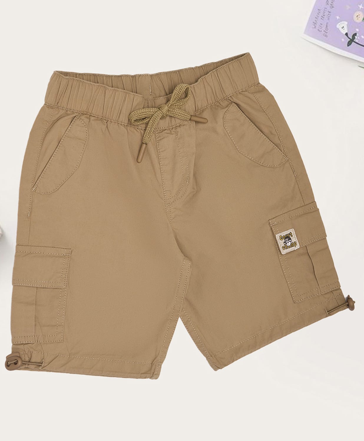 Pantaloons Junior Cotton Woven Court Champ Text Patch Detailed Shorts - Khaki-picture-16