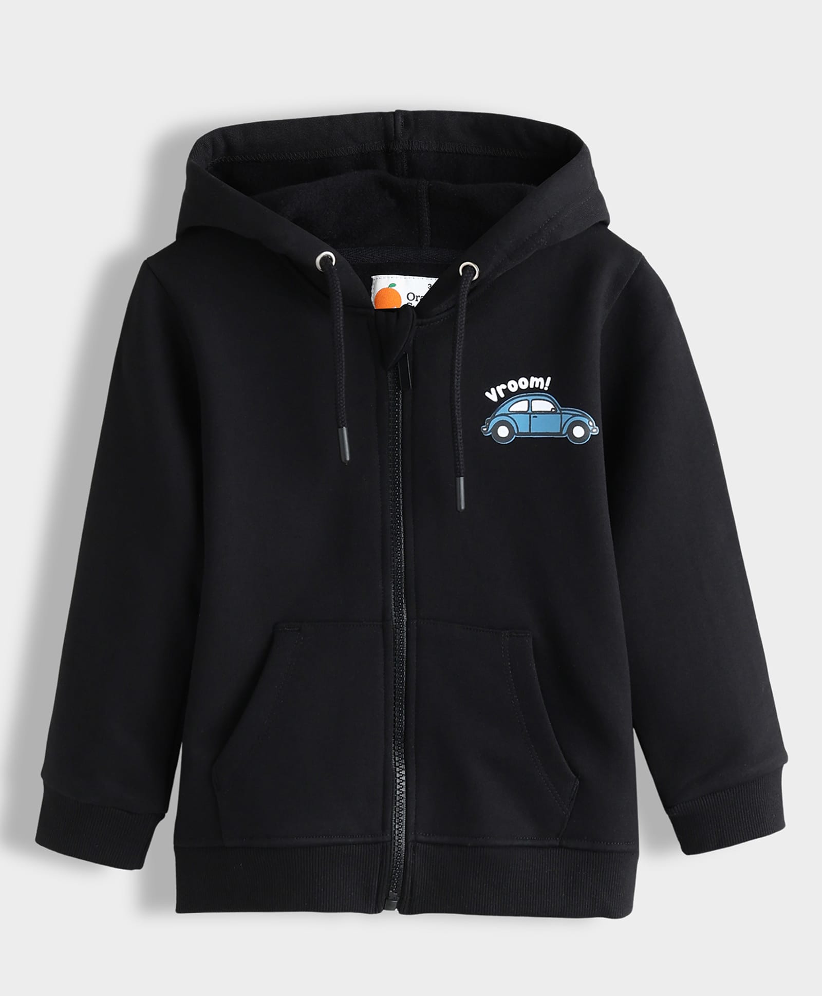 Orange Sugar 100% Cotton Knit Full Sleeves Car Printed Light Winter Zipper Hoodie - Black-picture-15