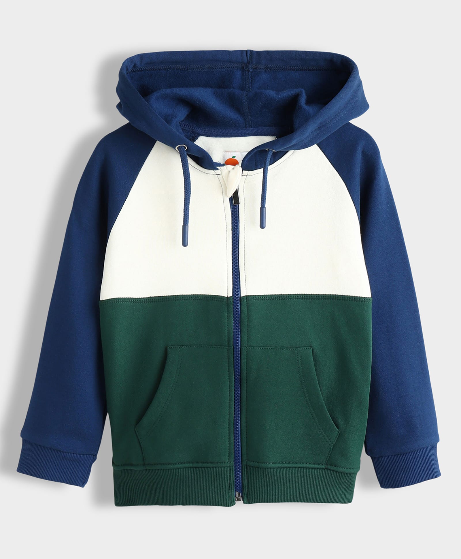 Orange Sugar 100% Cotton Knit Full Raglan Sleeves Colour Blocked Light Winter Zipper Hoodie - Green-picture-16