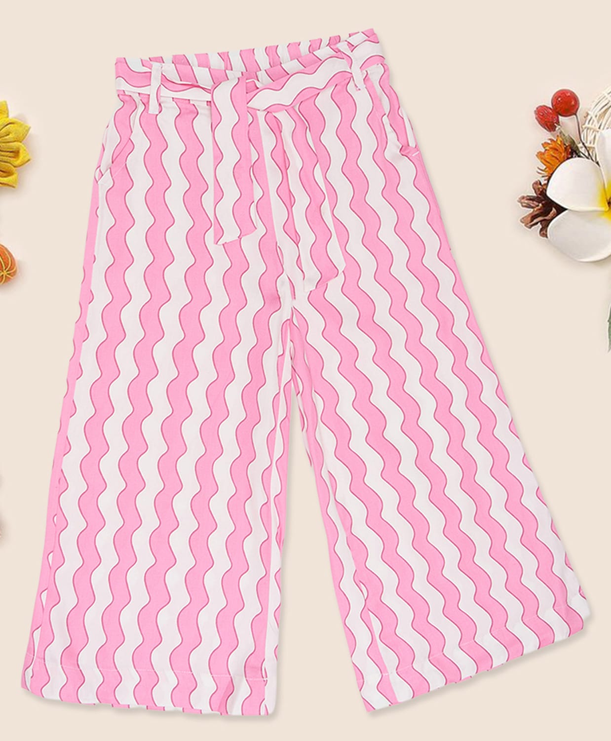 Pantaloons Junior Rayon Woven Wave Printed Trousers - Pink-picture-22