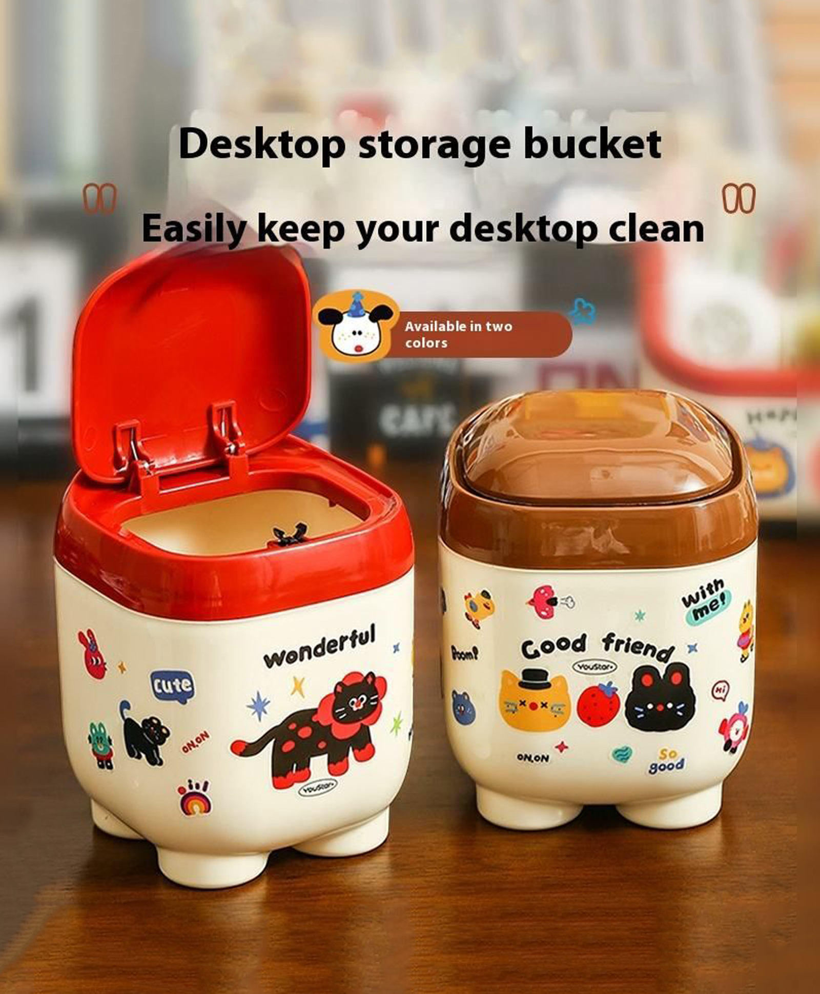 Sanjary Creative Multifunctional PP Plastic Storage Trash Can Dustproof Debris Rectangle Shape Student Office Desk Accessory color design may vary-image-31