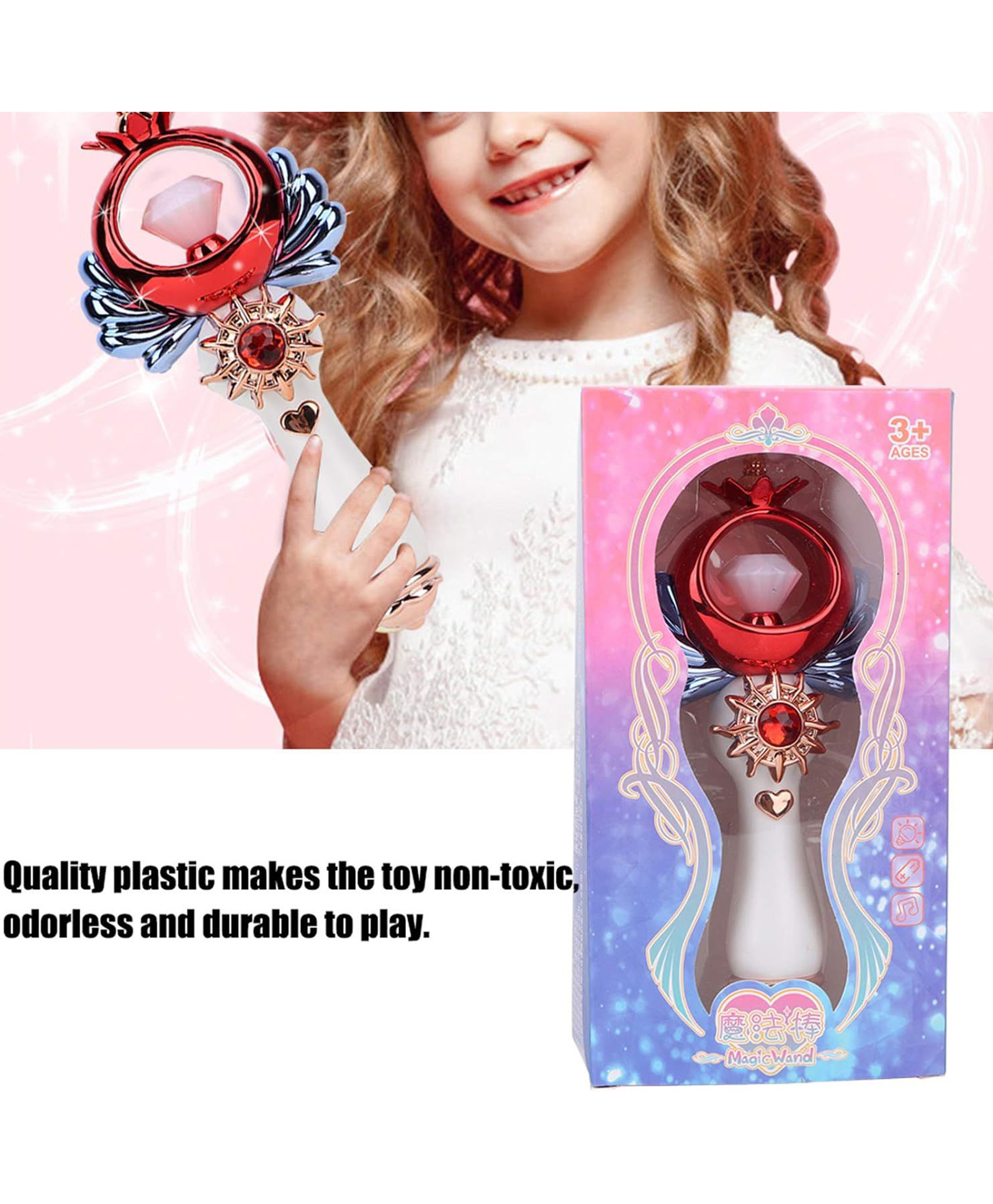 Sanjary Princess Magic Wand for Girls LED Fairy Wand with Light & Sound Effects Kids Pretend Play Toy for Fancy Dress for kids color design may vary-picture-19