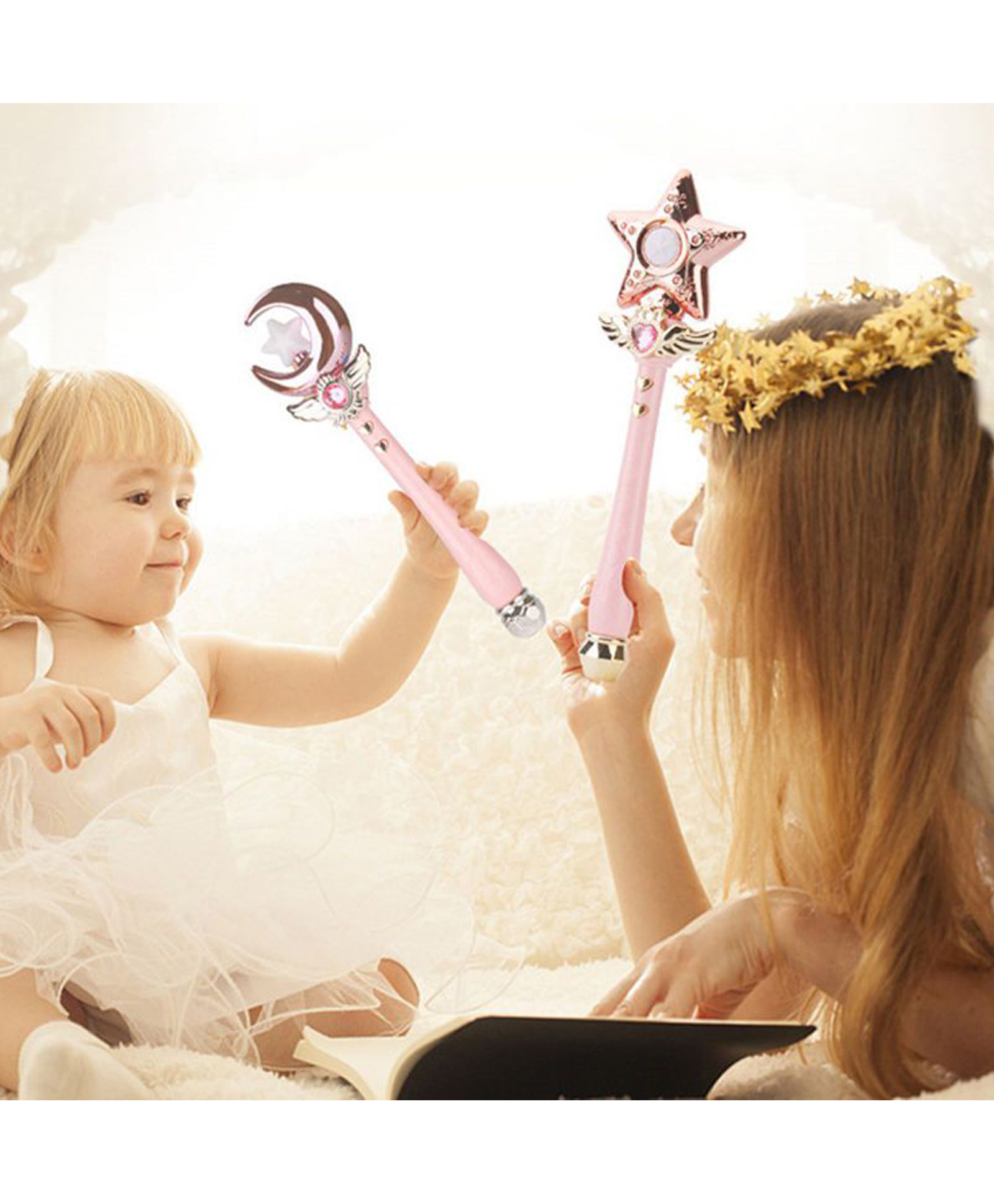 Sanjary Beauty Toy Heart Shape Magic Stick Musical Plastic Flashing Stick Light up Magic Wand for kids color design may vary-image-6