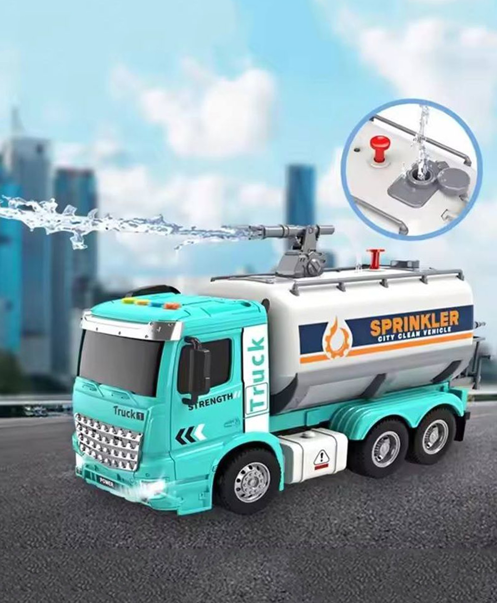 Sanjary Interactive Sprinkler Truck with Water Tank, Lights and Sound - Educational Vehicle for kids color design may vary-picture-28