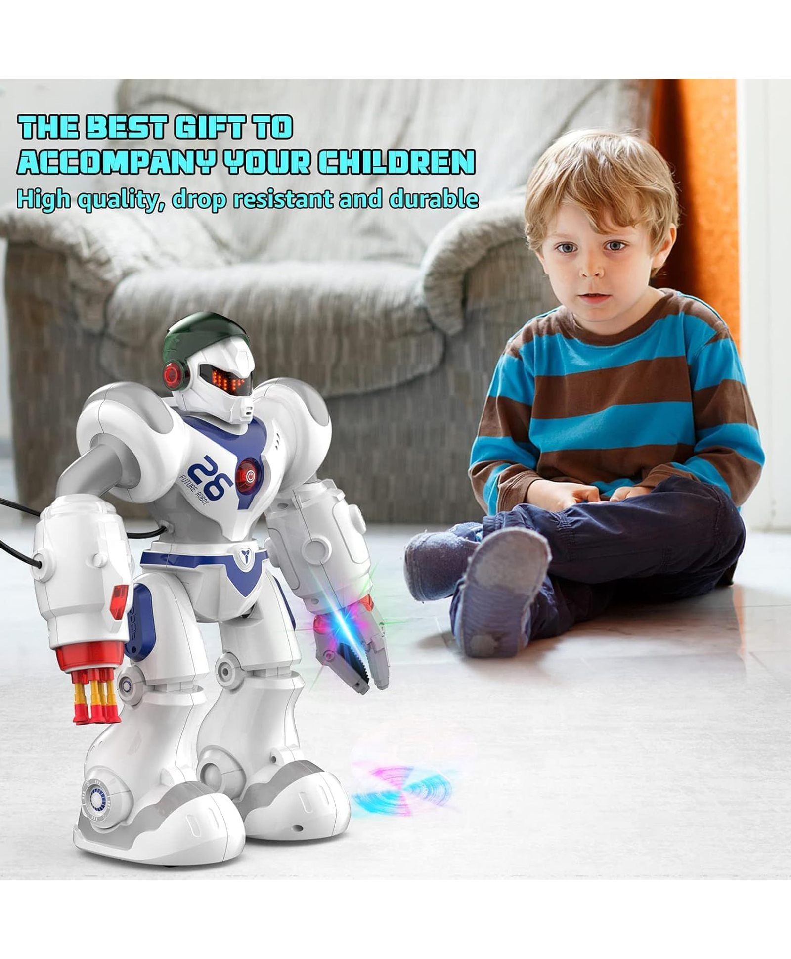 Sanjary Rechargeable Remote Control Robots for Kids, Remote Control Toy with Soft Dart Shooting and Grasping Arm, Gift for Kids color design may vary-image-2
