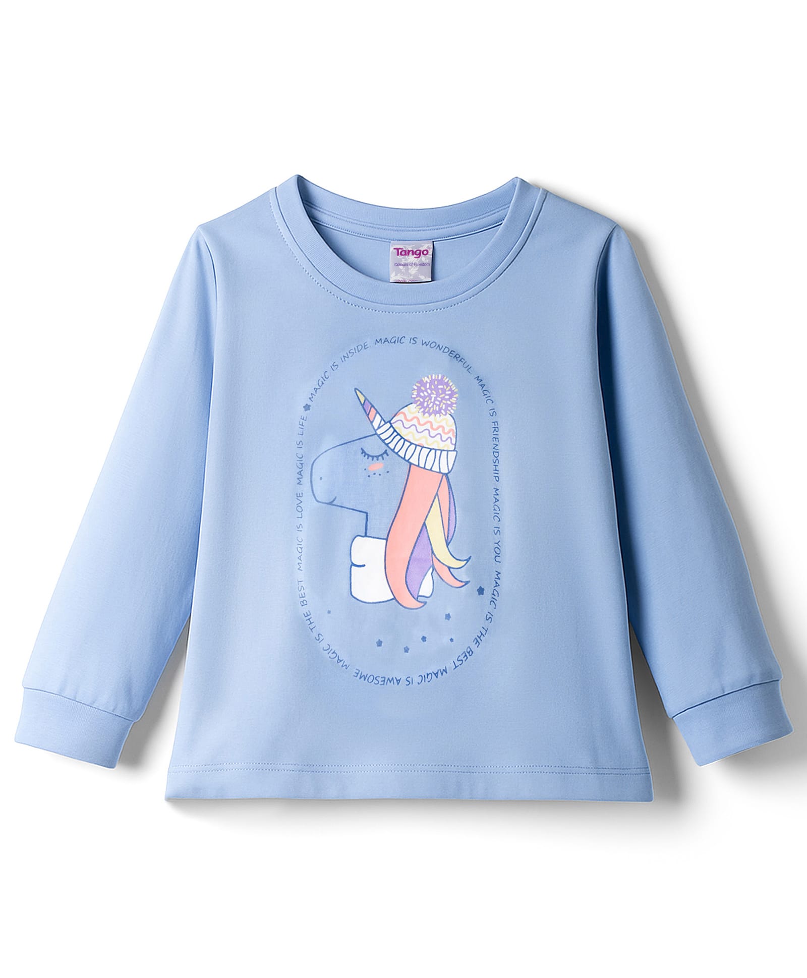 Tango Single Jersey Knit Full Sleeves T-Shirt With Unicorn Graphic - Light Blue-image-39