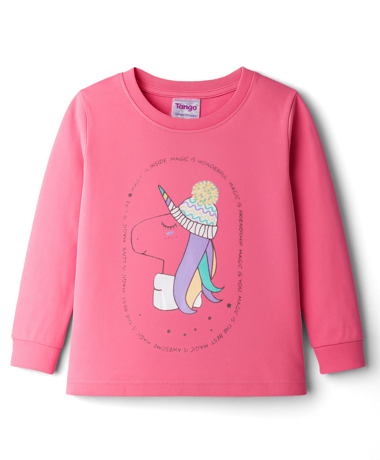 Tango Single Jersey Knit Full Sleeves T-Shirt With Unicorn Graphic - Coral-image-41