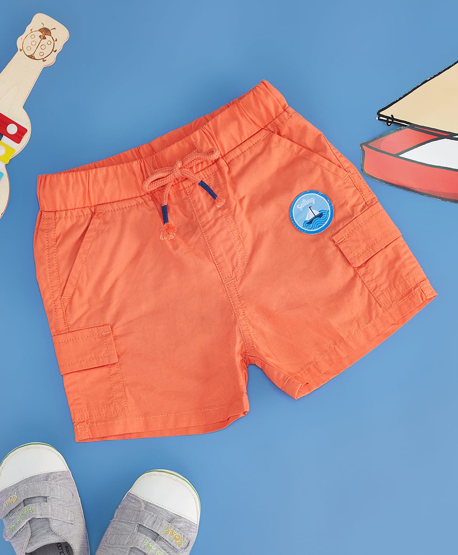 Pantaloons Baby Cotton Woven Sailing Text Patch Detailed Shorts - Orange-image-10