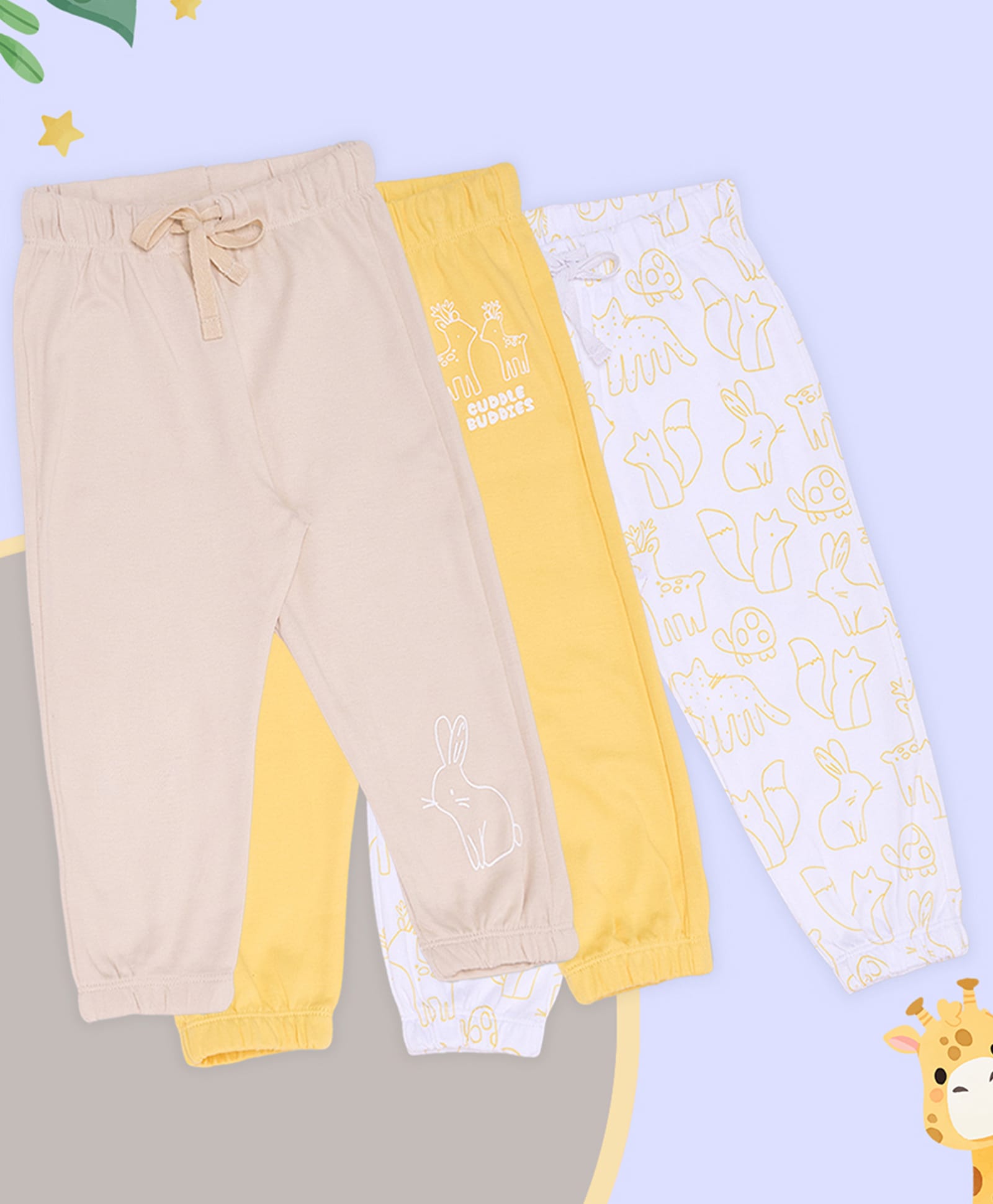 Pantaloons Baby Cotton Knit Pack Of 3 Animals Printed Joggers - Multi Colour-image-31
