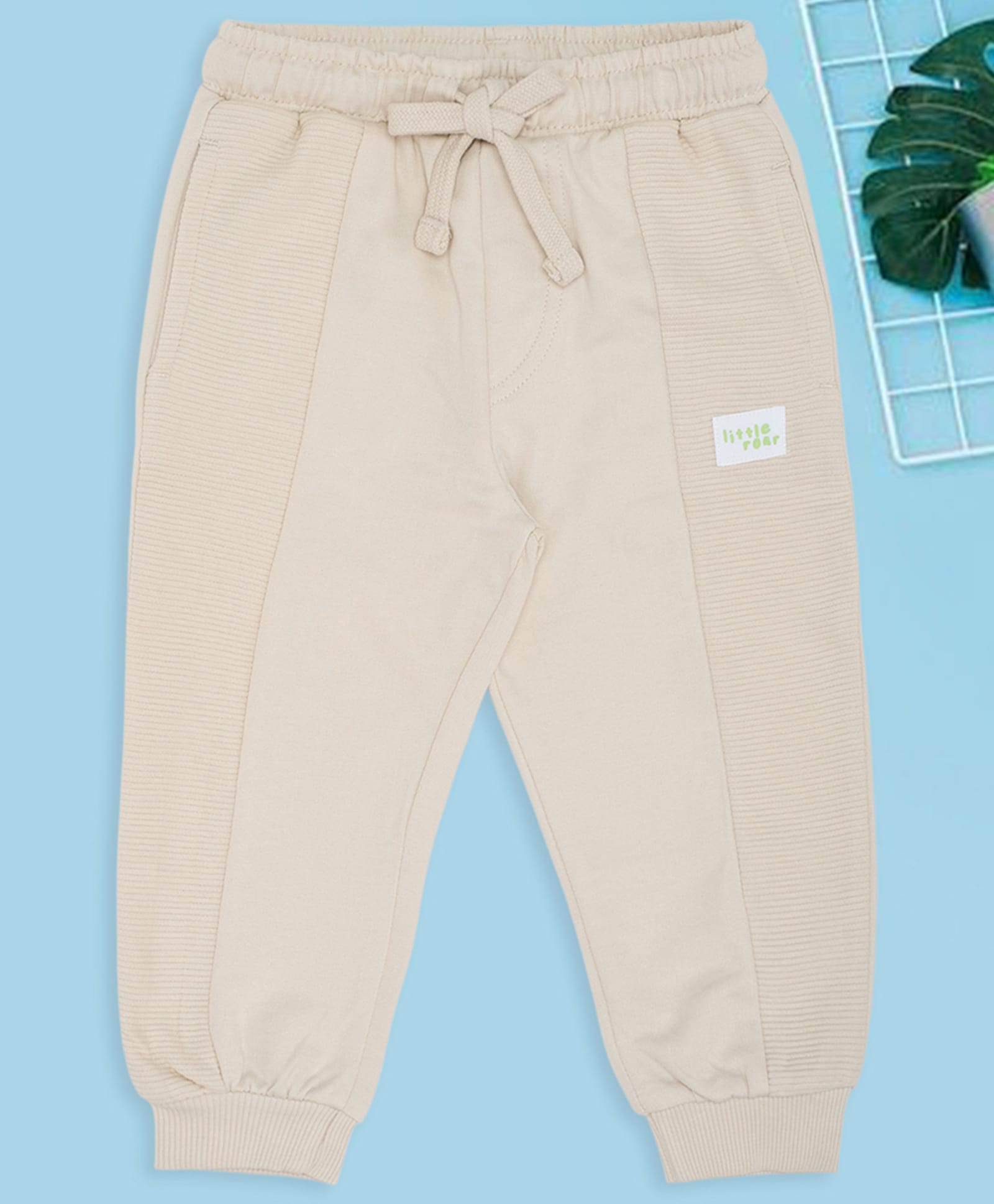 Pantaloons Baby Cotton Knit Roar Text Patch Detailed Joggers - Beige-picture-12