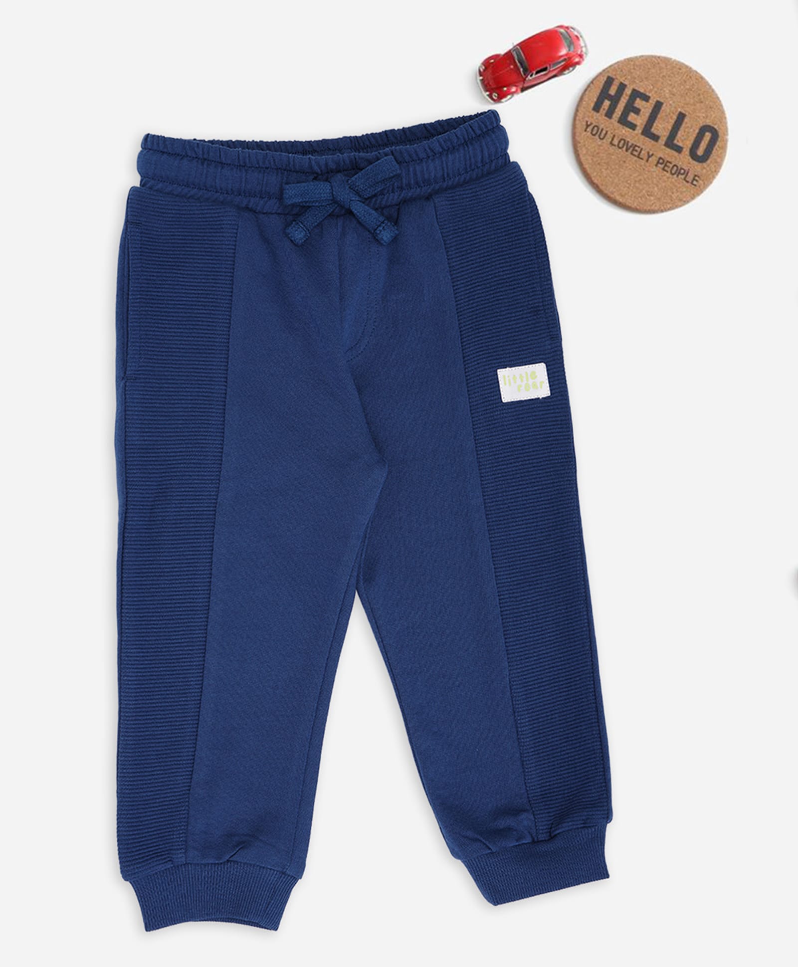 Pantaloons Baby Cotton Knit Roar Text Patch Detailed Joggers - Blue-picture-10