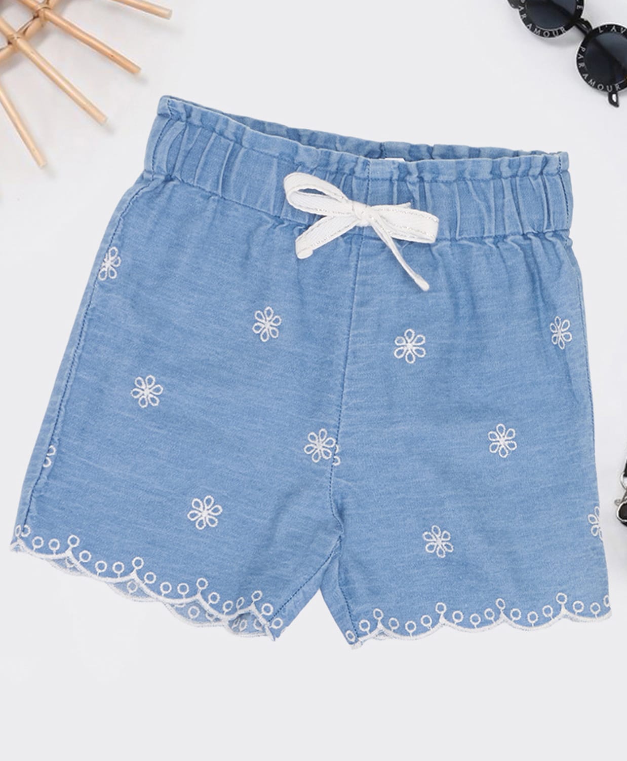 Pantaloons Baby Cotton Denim Floral Embroidered Shorts - Blue-picture-27