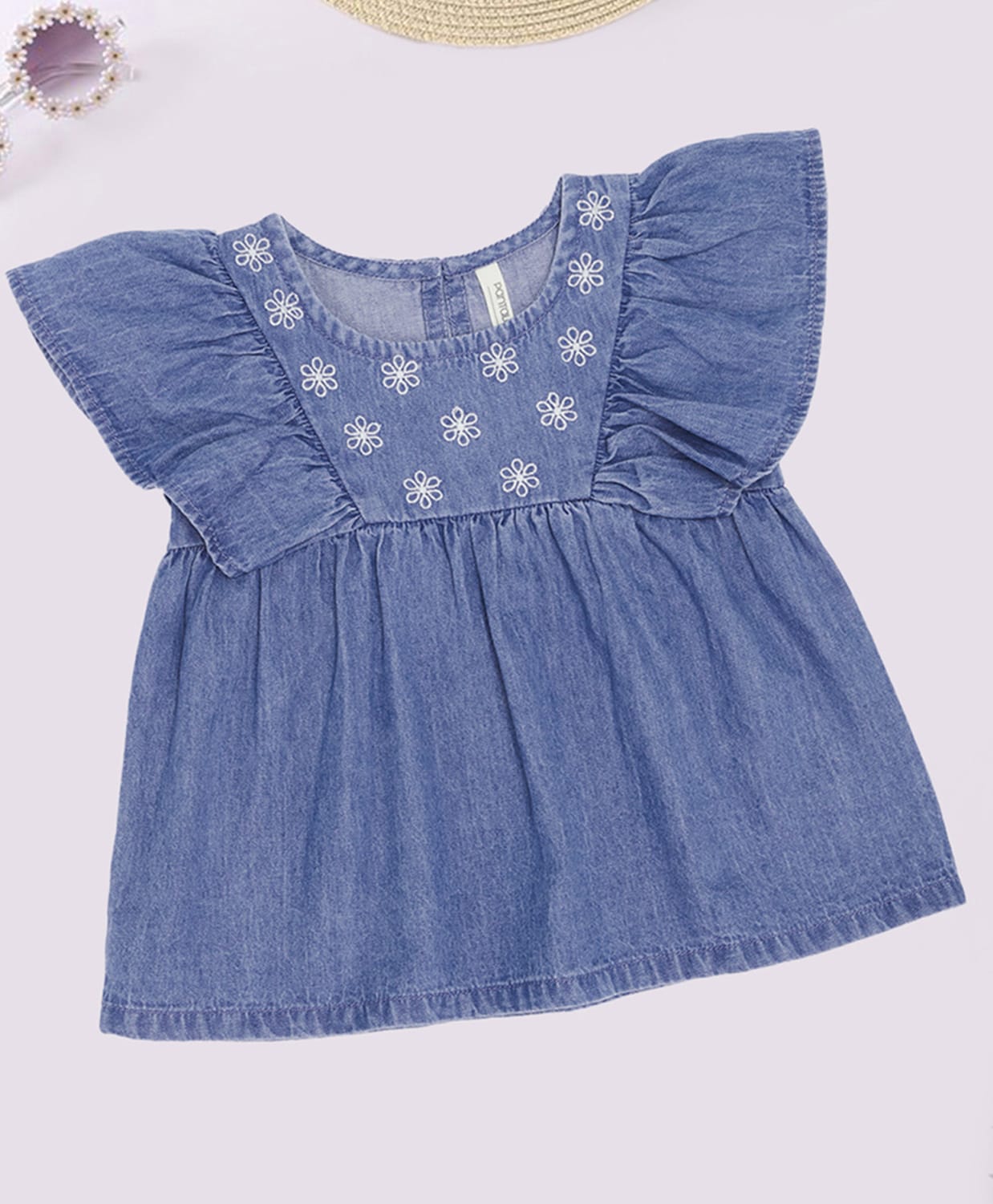 Pantaloons Baby Cotton Knit Sleeveless Frill Detailed Floral Embroidered Top - Blue-picture-36