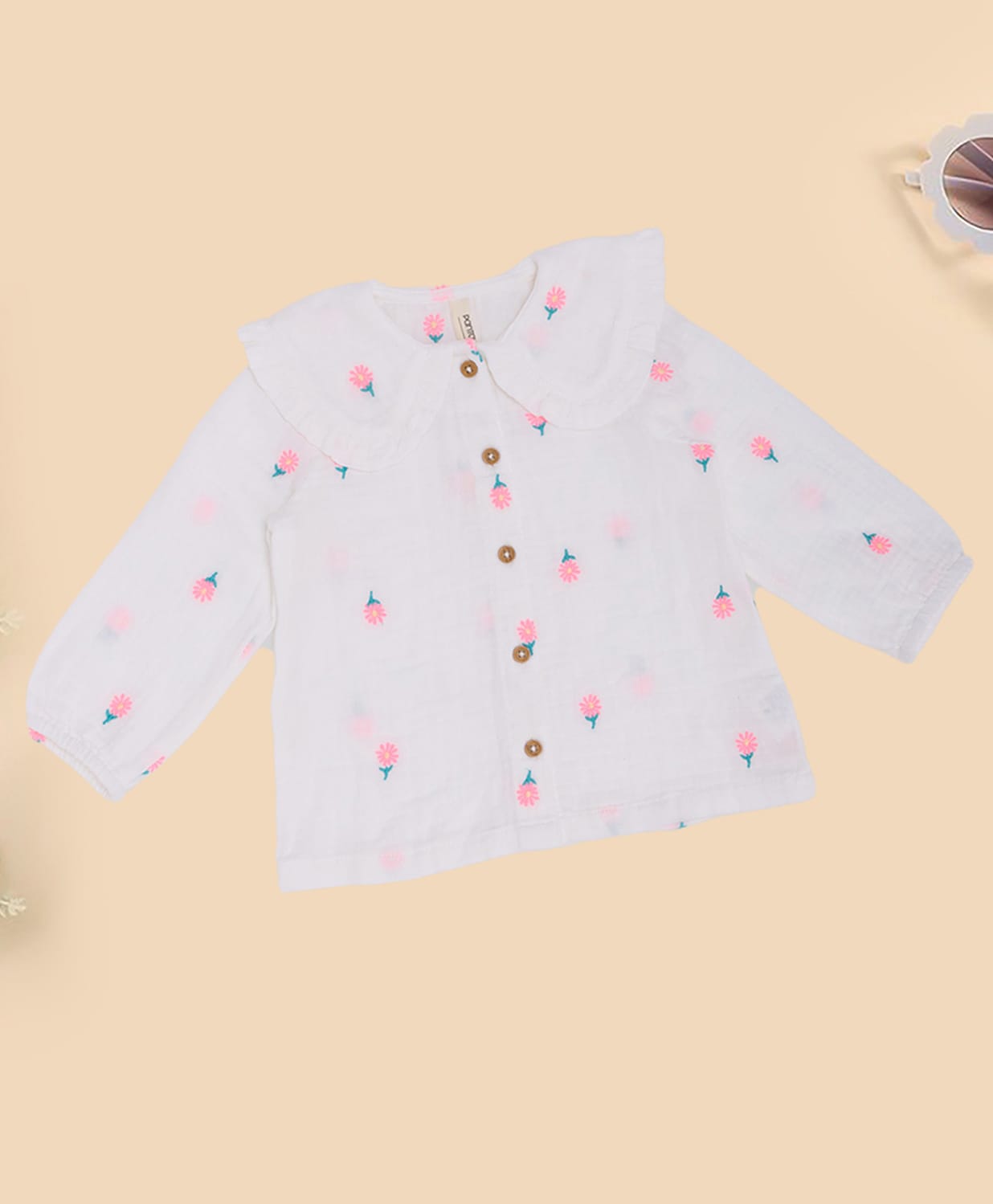 Pantaloons Baby Cotton Knit Full Sleeves Floral Embroidered Top - White-picture-35