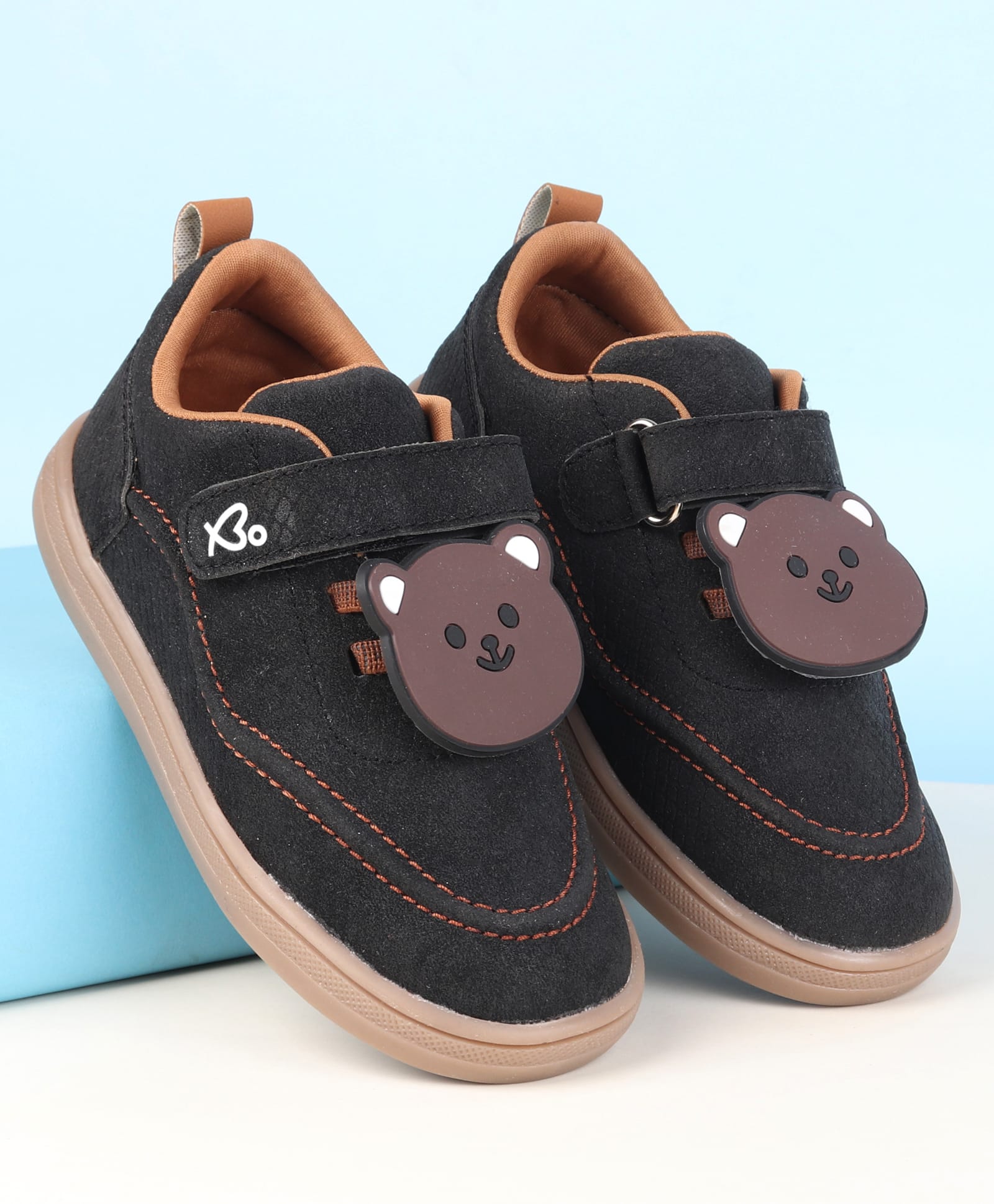 Babyoye Casual Shoes With Velcro Closure & Bear Applique - Dark Brown-image-38