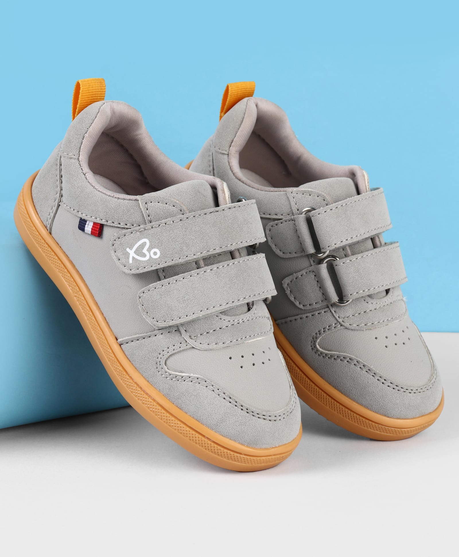 Babyoye Solid Casual Shoes With Velcro Closure - Grey