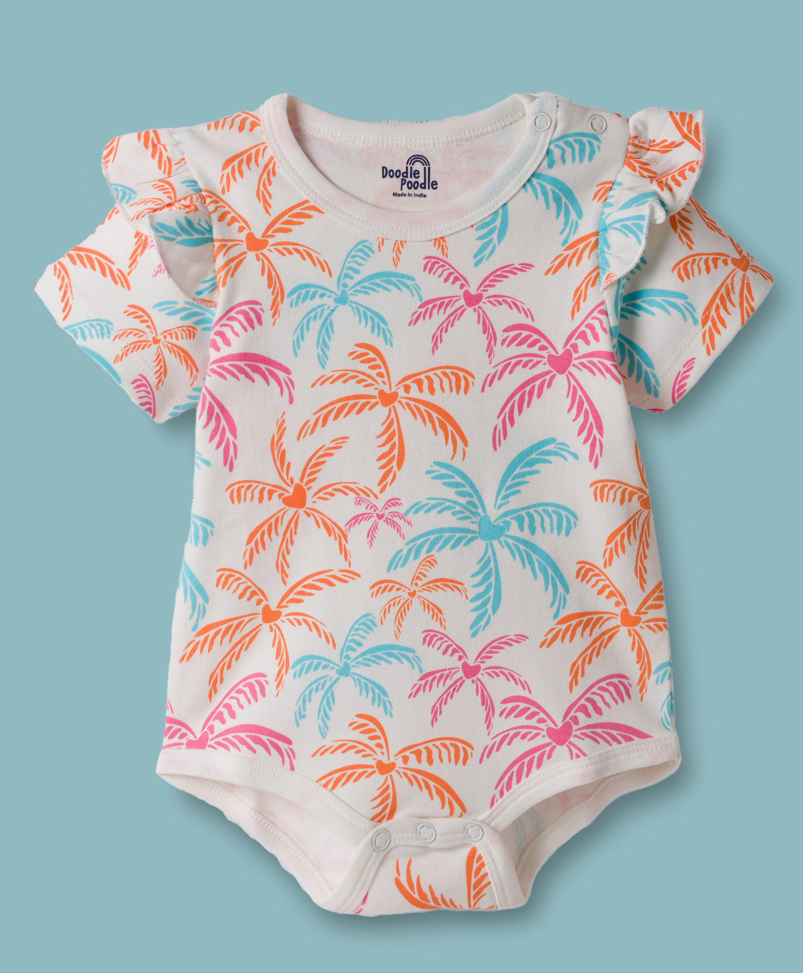 Doodle Poodle 100% Cotton Knit Half Sleeves Onesie With Tree Print - White-image-45