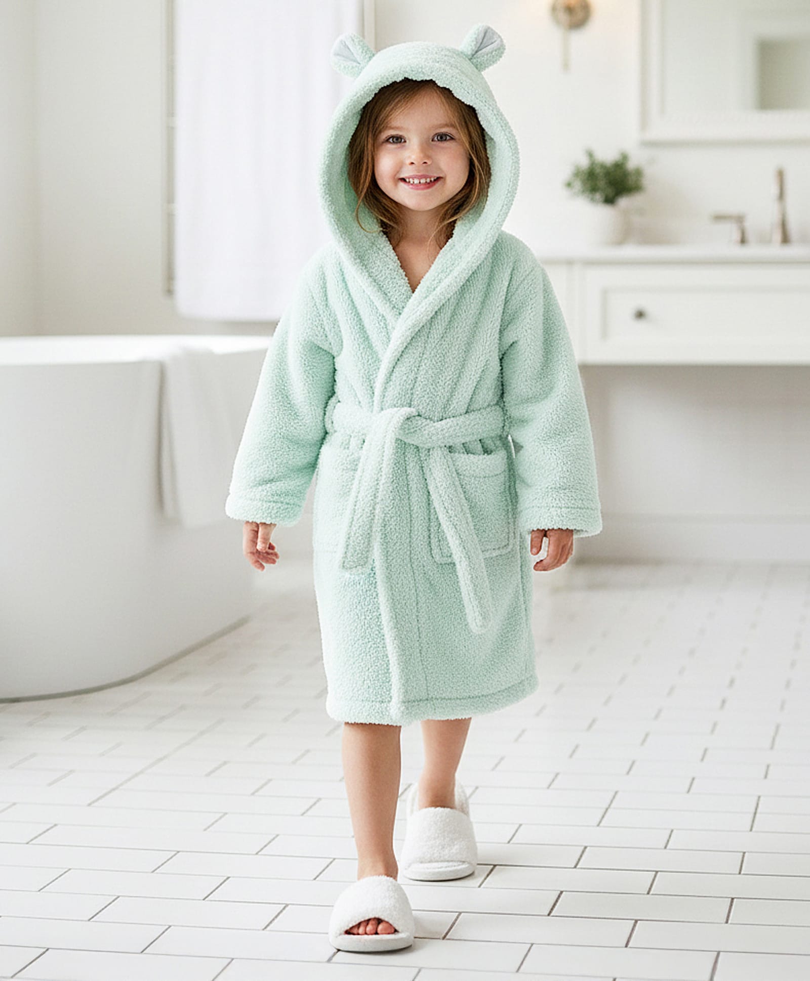 Babyhug Velour Knit Full Sleeves Hooded Bathrobe With Ear Applique - Light Blue-image-22