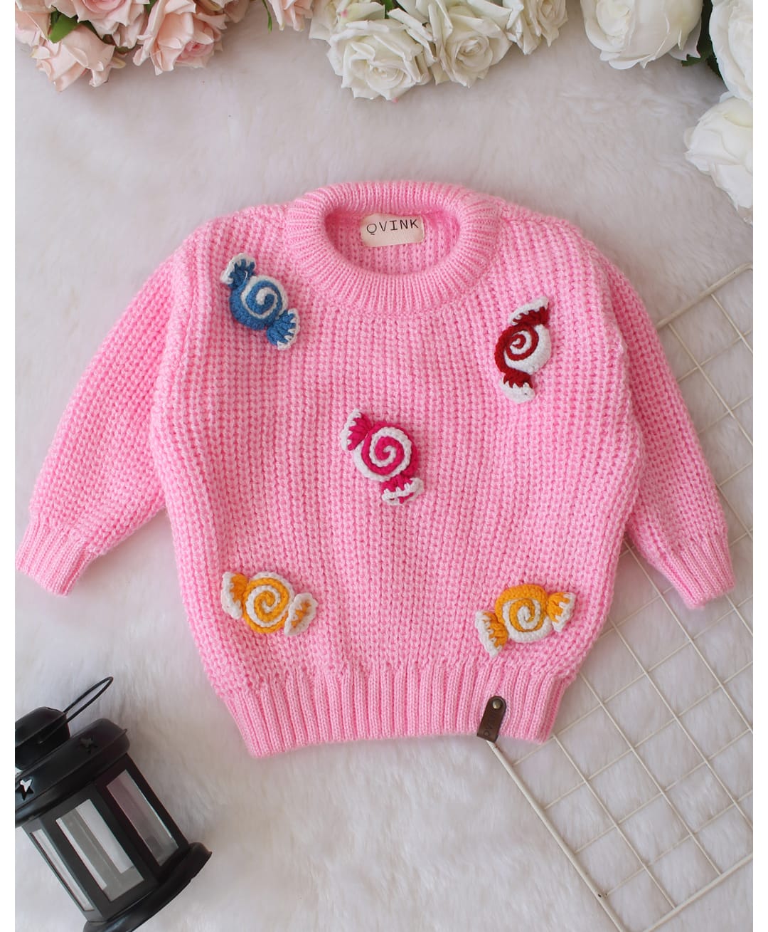 Qvink Knit Full Sleeves Candy Applique Detailed Sweater - Pink-picture-20