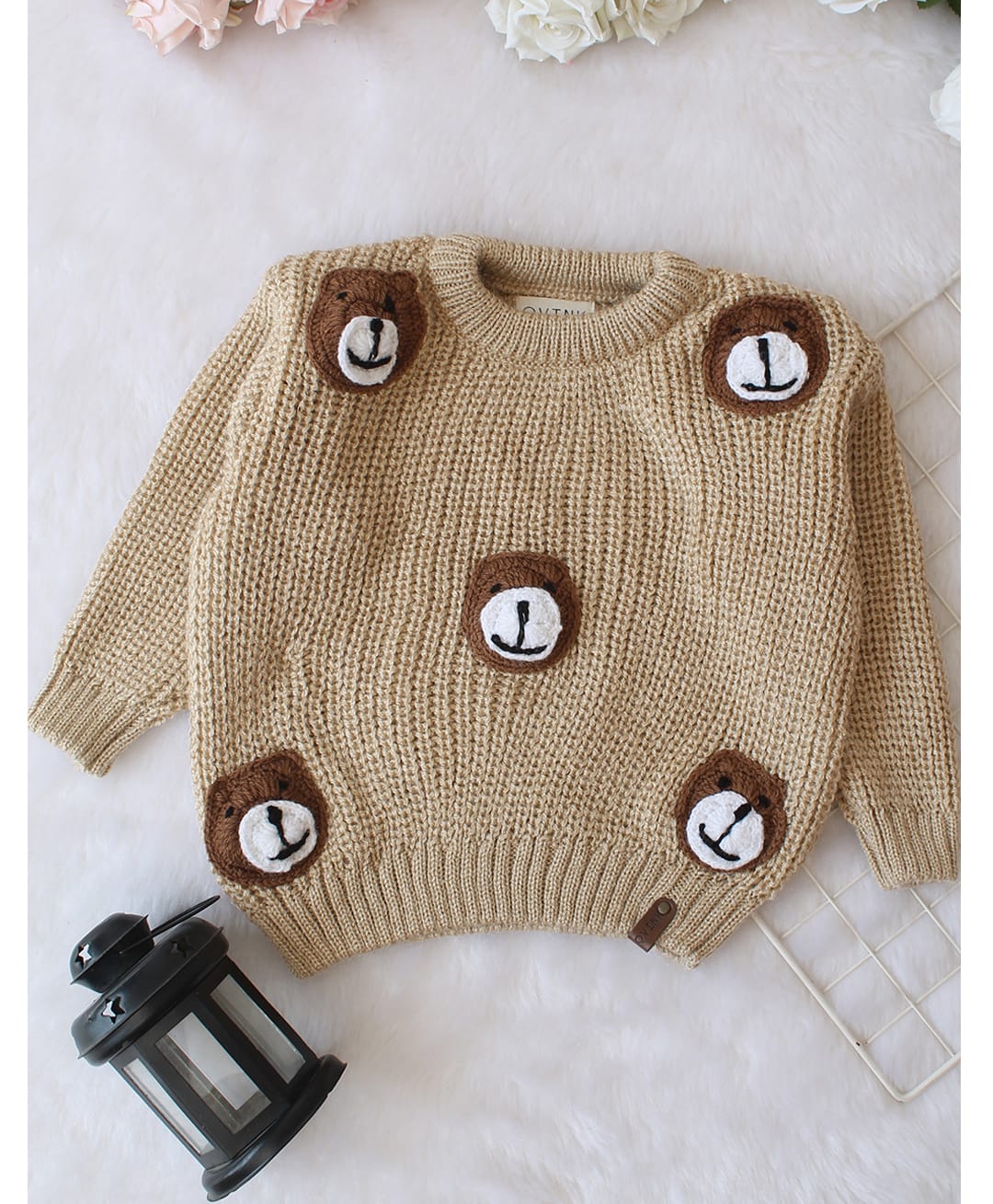 Qvink Knit Full Sleeves Bear Applique Detailed Sweater - Beige-picture-12