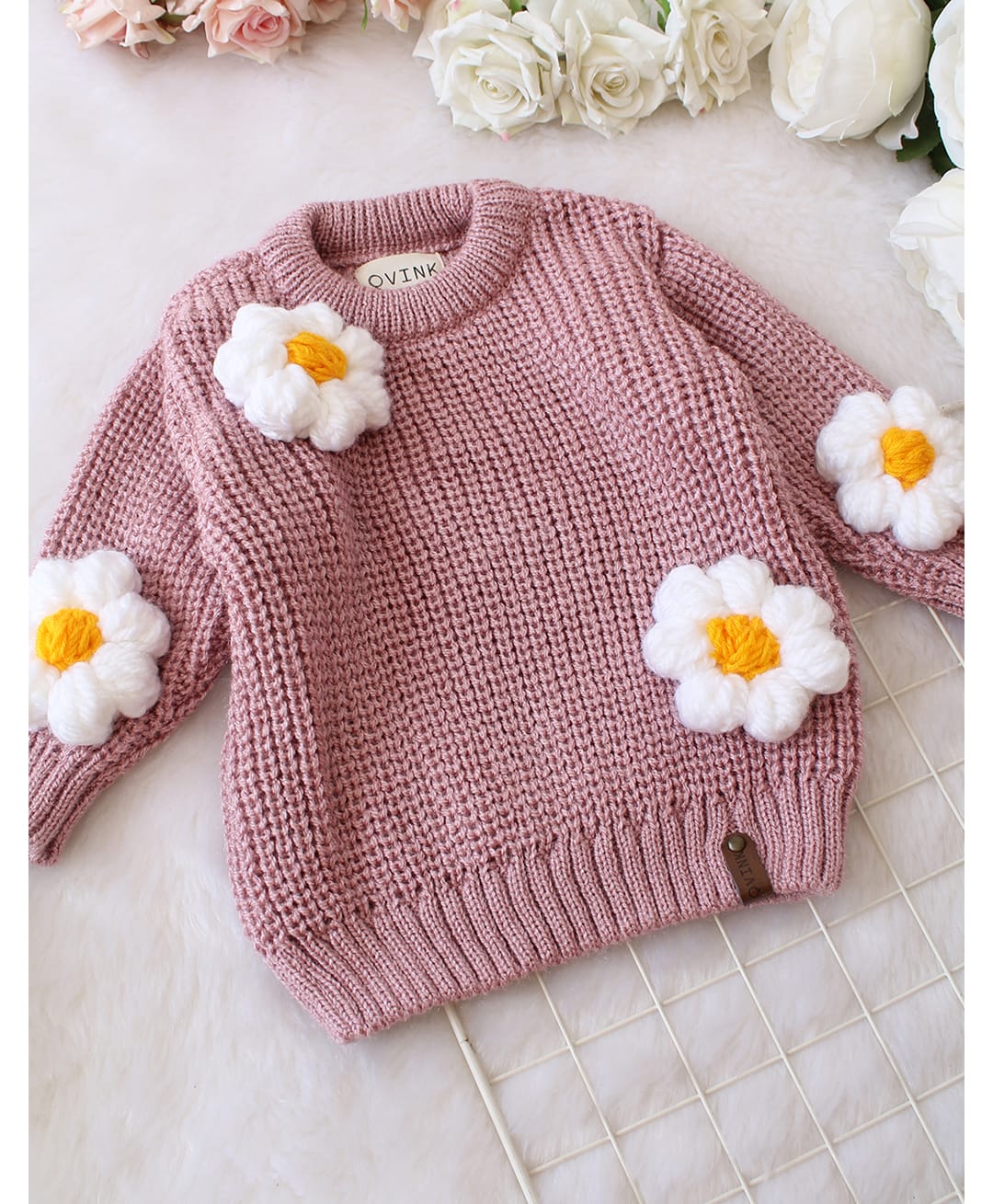 Qvink Knit Full Sleeves Floral Applique Detailed Sweater - Light Pink-picture-33