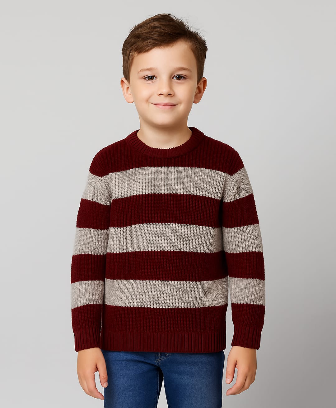Sportking Knit Full Sleeves Striped Sweater - Maroon-image-40