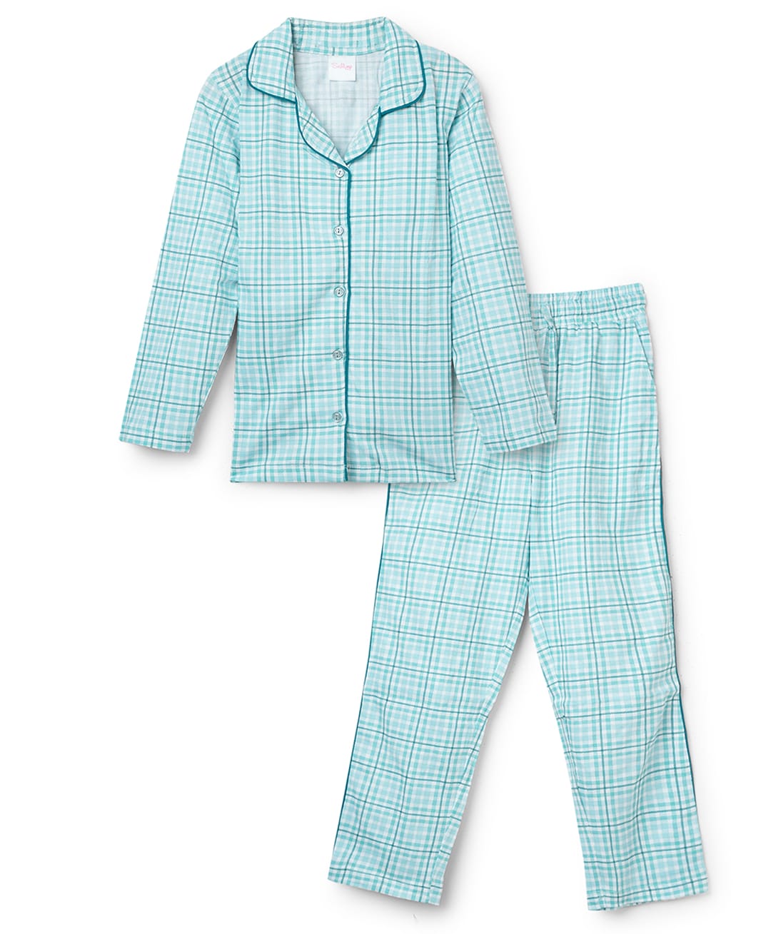 Sportking Cotton Blend Knit Full Sleeves Checked Coordinating Night Suit Set - Sea Green-picture-31