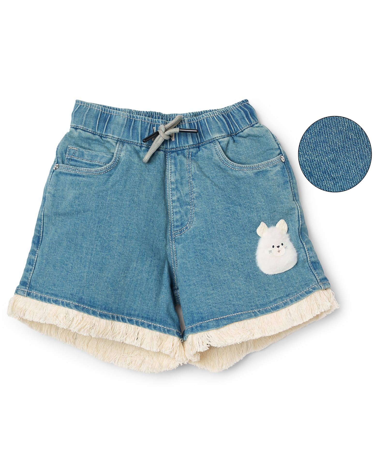 Sportking Cotton Blend Woven Furry Bunny Patch & Frayed Denim Shorts - L.Blue-picture-26