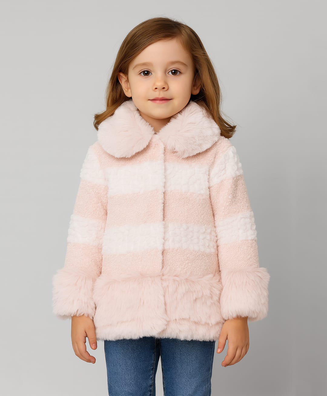 Sportking Cotton Blend Knit Full Sleeves Fur Striped Light Winter Jacket - Peach-picture-33