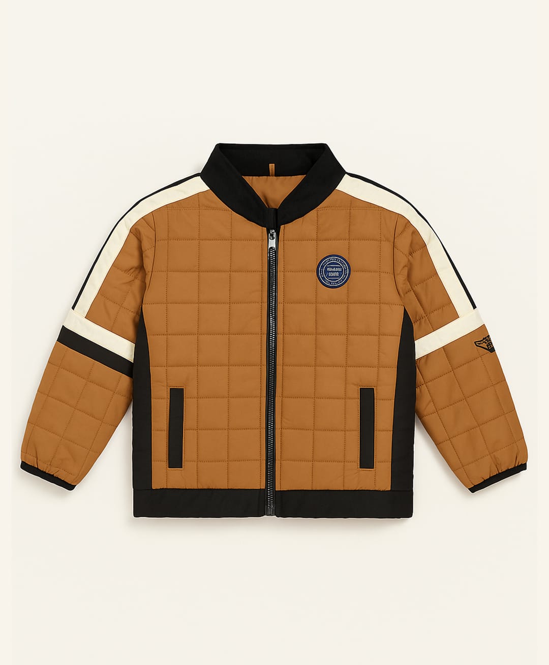 Sportking Knit Full Sleeves Quilted Light Winter Jacket - Tan & Black-picture-28