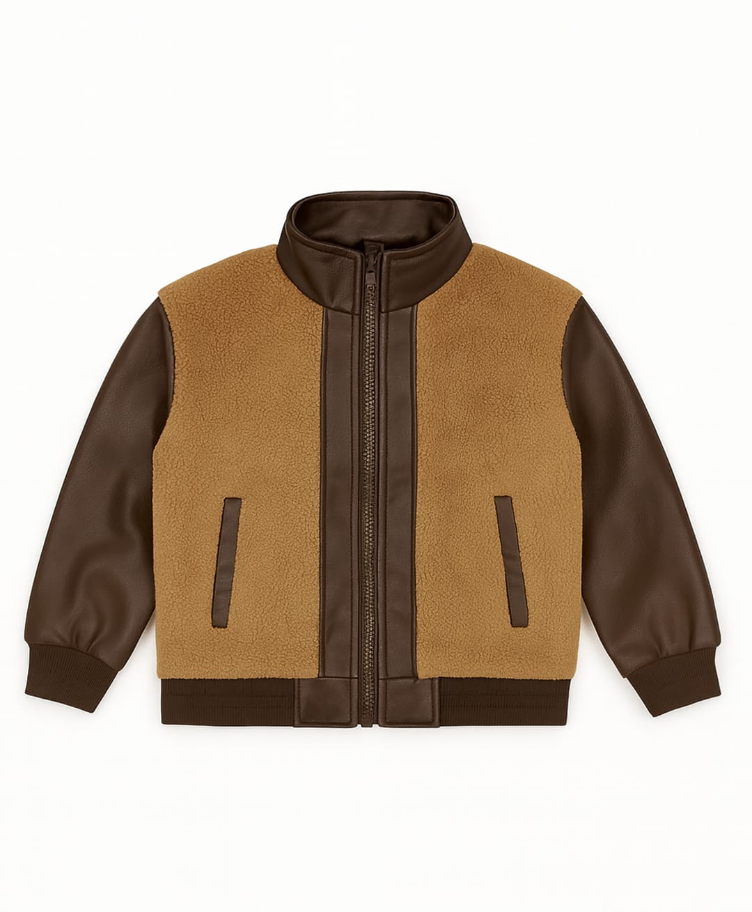 Sportking Knit Full Sleeves Colour Blocked Light Winter High Neck Jacket - Light Khaki & Brown-picture-28