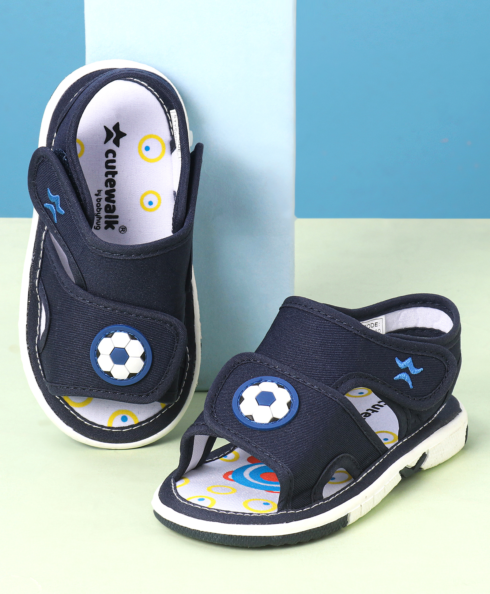 Cute Walk by Babyhug Velcro Closure Sandals With Football Applique - Navy Blue