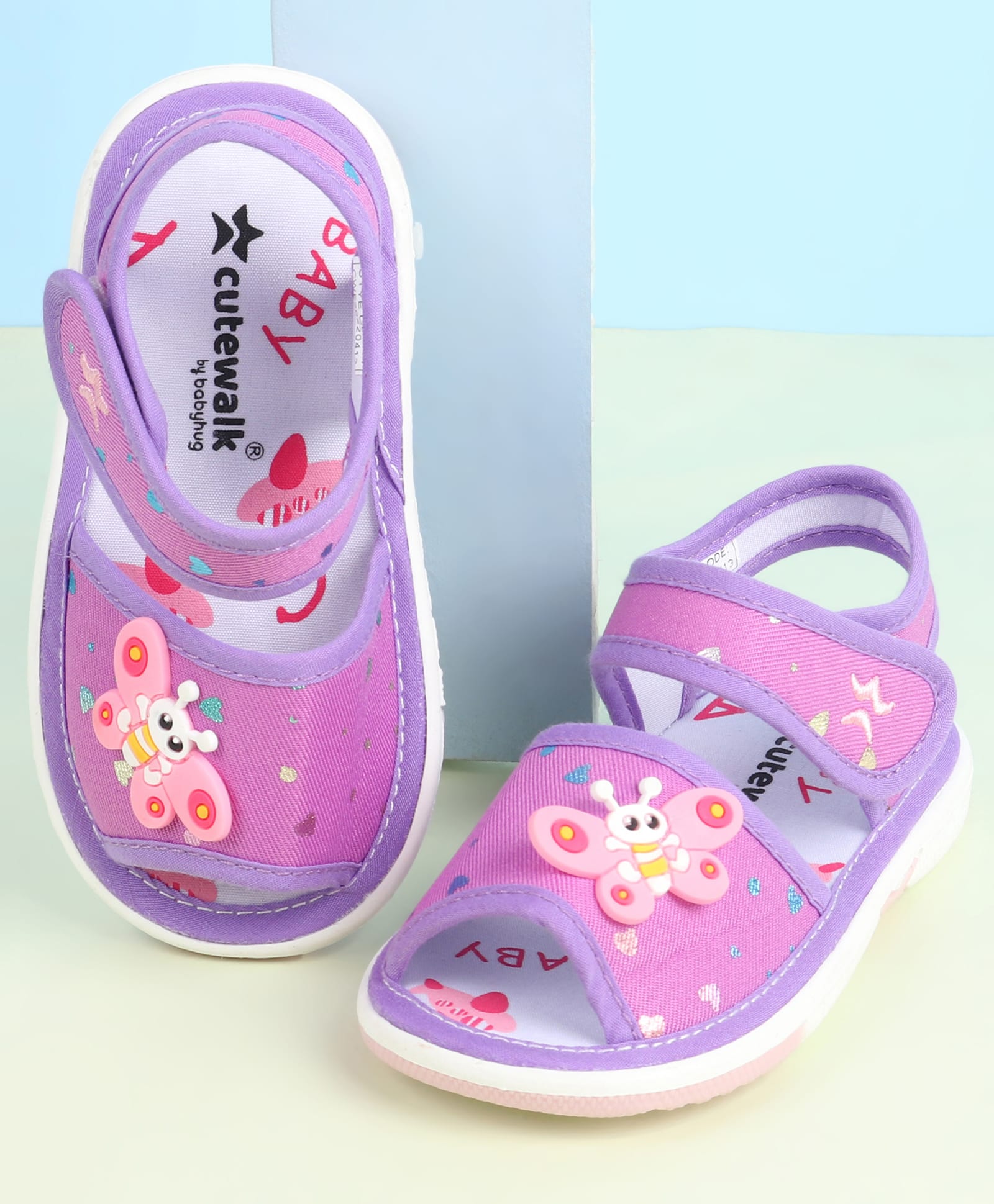 Cute Walk by Babyhug Velcro Closure Sandals with Butterfly Applique - Purple-picture-21