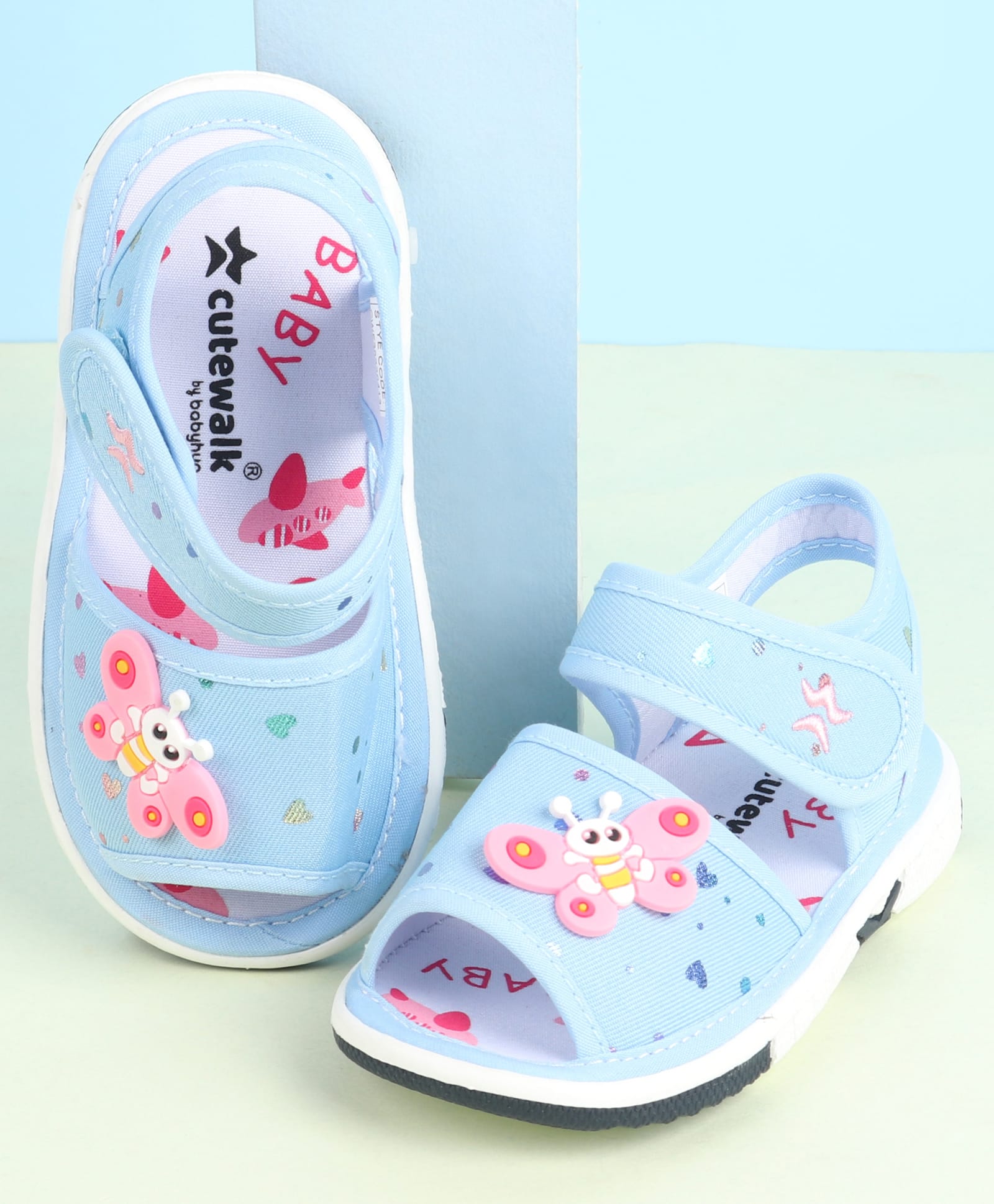 Cute Walk by Babyhug Velcro Closure Sandals with Butterfly Applique - Blue