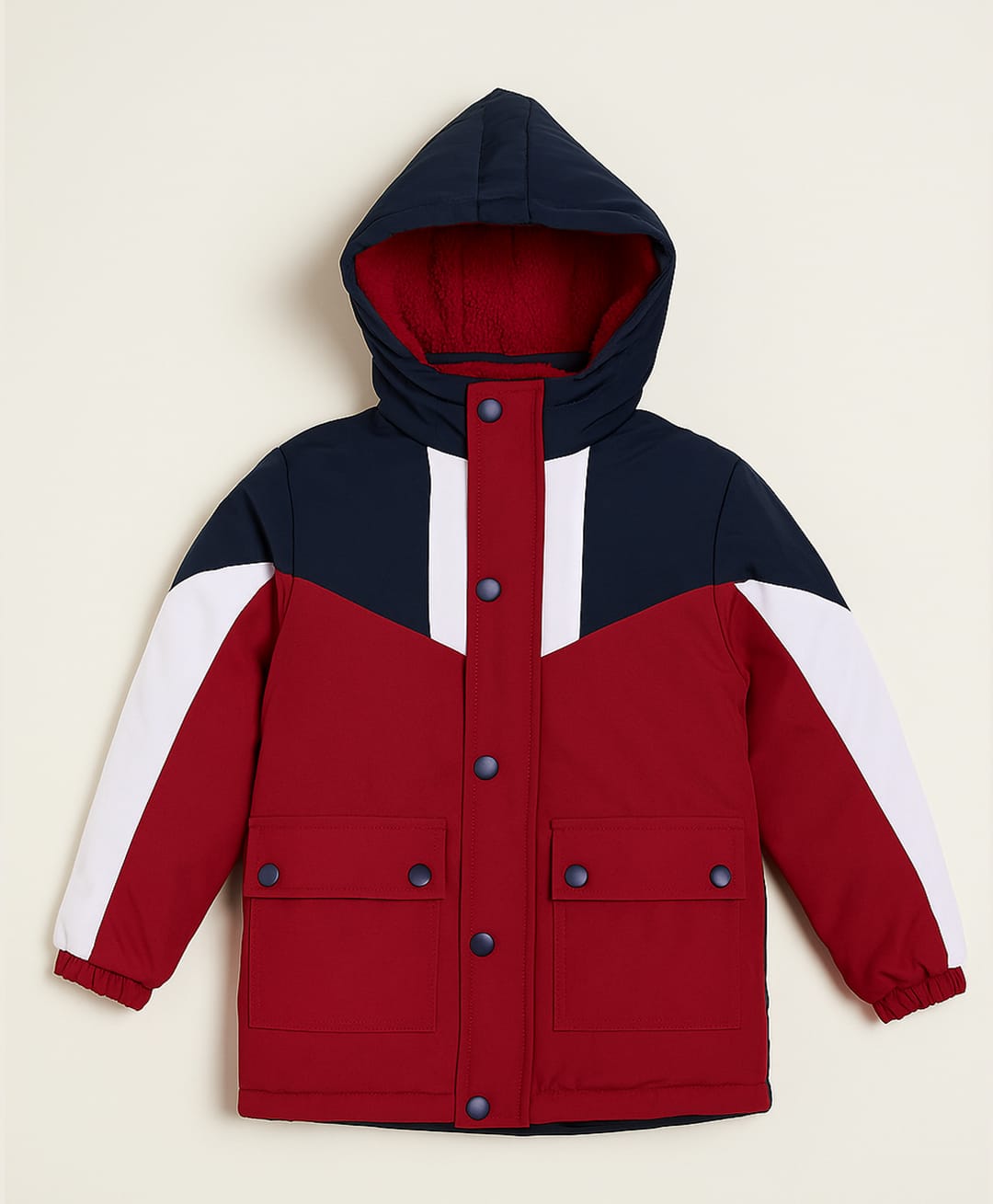 Sportking Woven Full Sleeves Colour Blocked Light Winter Hooded Jacket - Maroon & Navy Blue-image-48