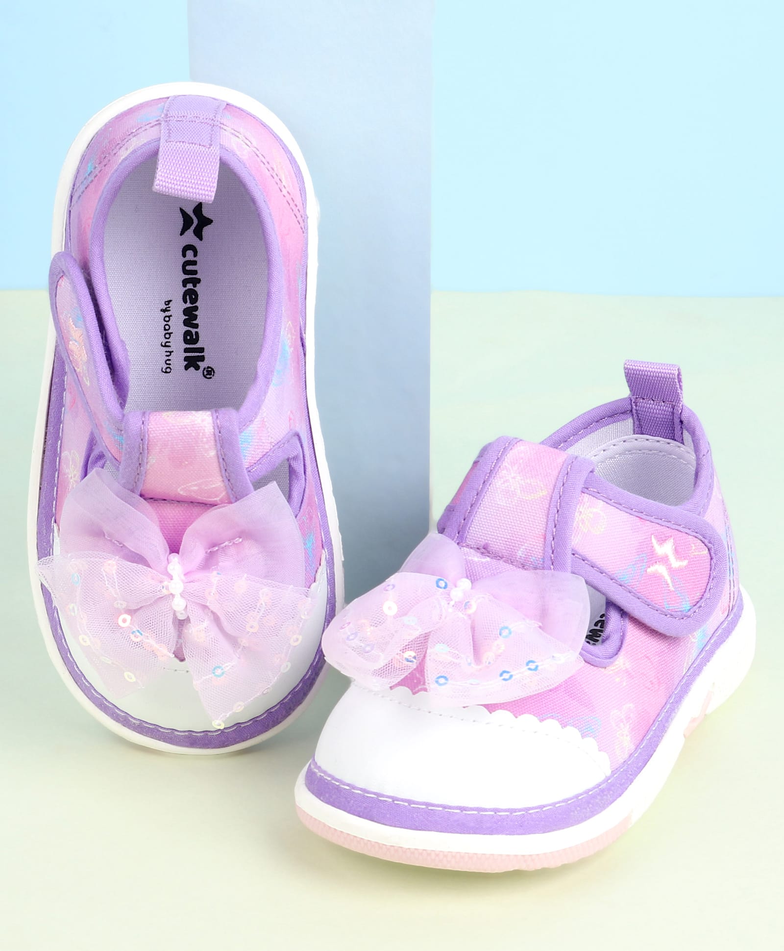 Cute Walk by Babyhug Velcro Closure Sandals with Bow Applique - Purple-picture-24