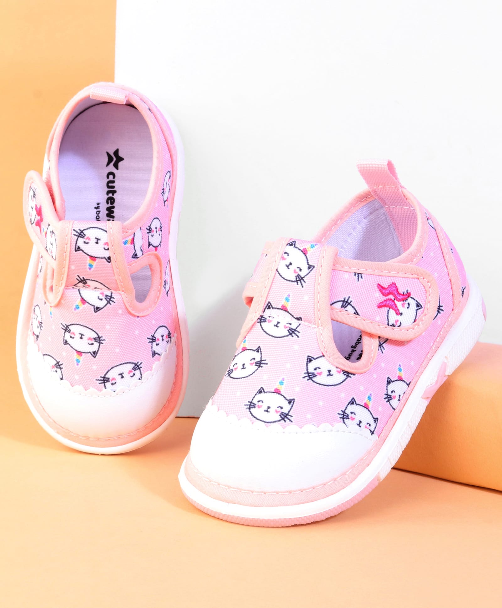 Cute Walk by Babyhug Velcro Closure Casual Shoes With Cat Print - Peach-picture-19