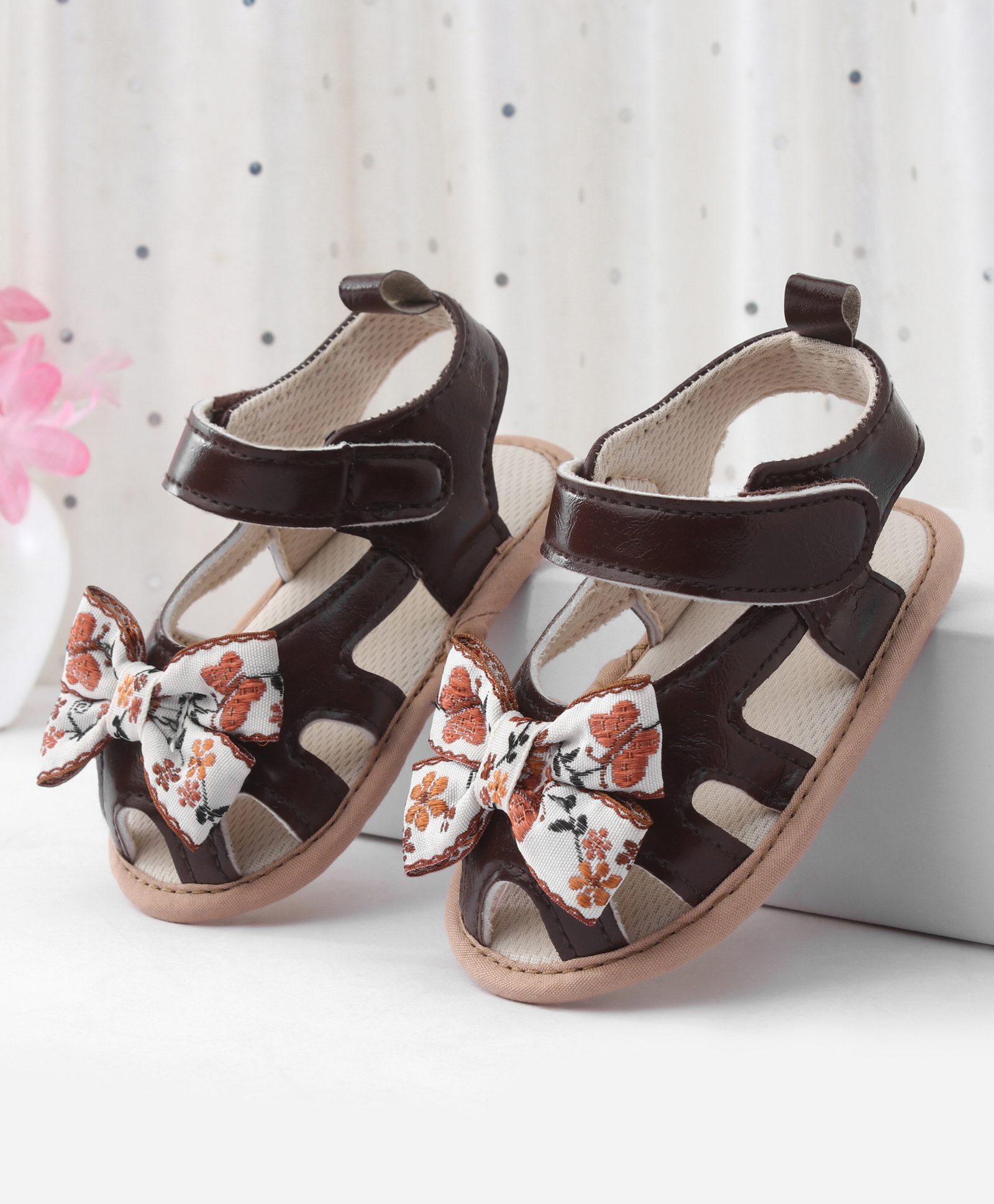 Cute Walk by Babyhug Booties With Bow Applique & Velcro Closure - Brown-image-20