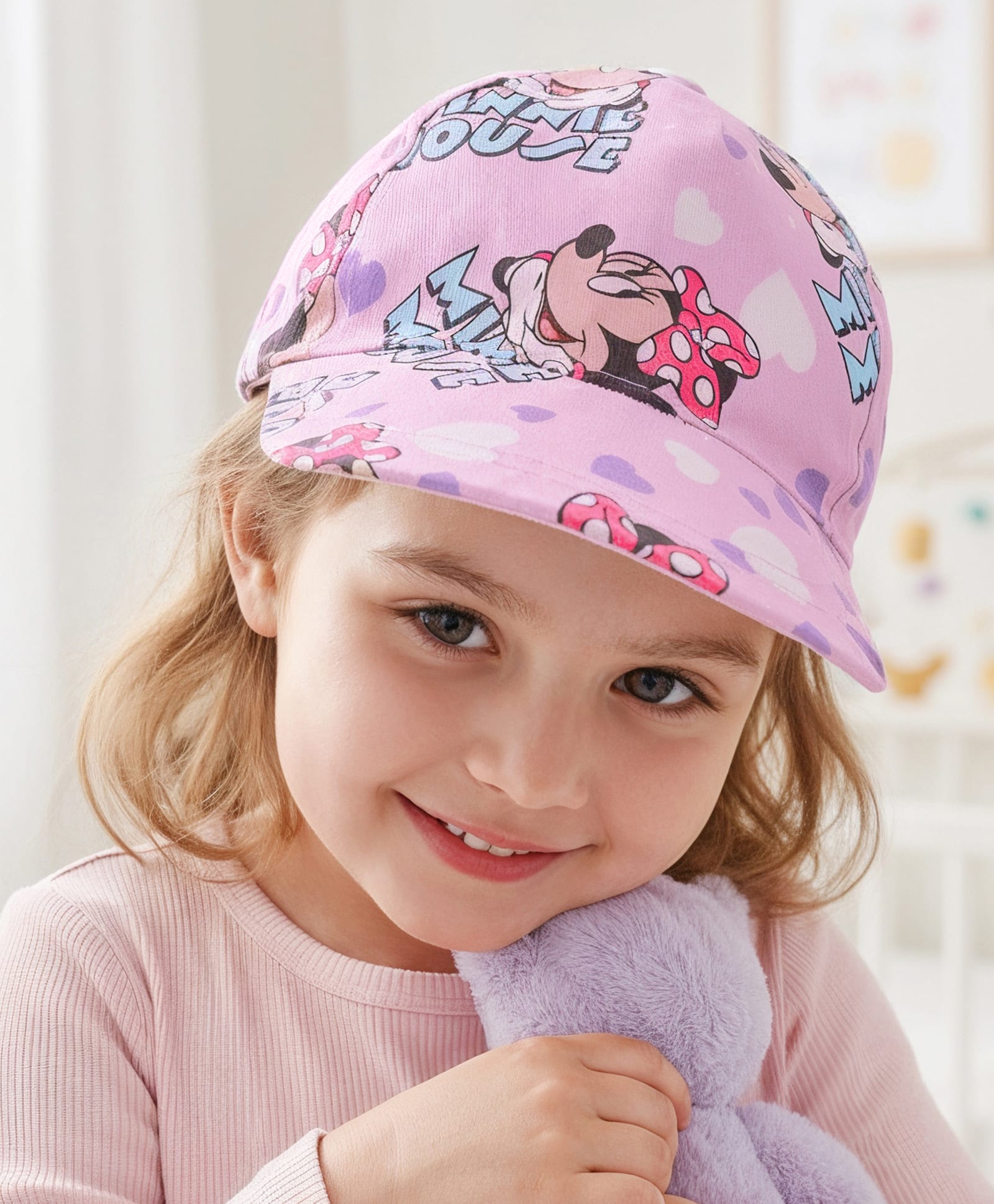 Babyhug Disney Cotton Woven Summer Cap With Minnie Mouse Print Pink - Diameter 15.5 cm