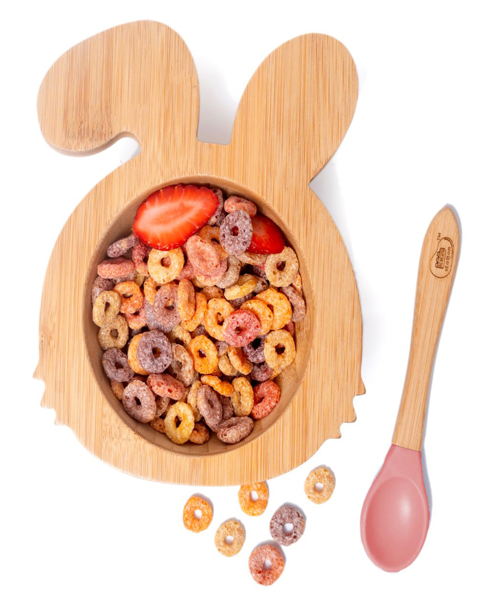 Kids Station Rabbit Wooden Bowl with Spoon Pink | Safe & Non-Toxic Baby Feeding Set-image-29