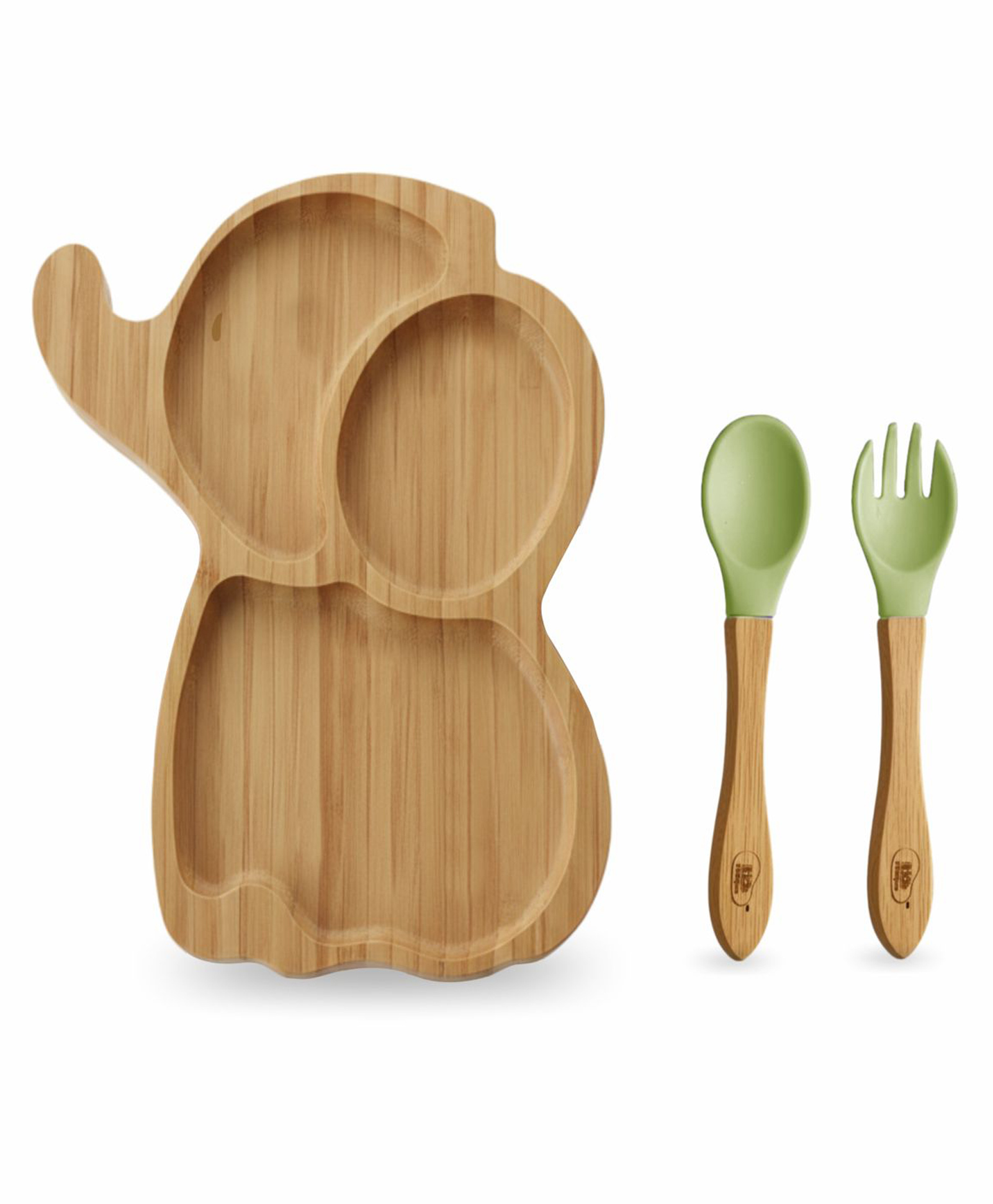 Kids Station Elephant Plate with Spoon & Fork Green | Eco-Friendly Baby Dinner Set-image-42